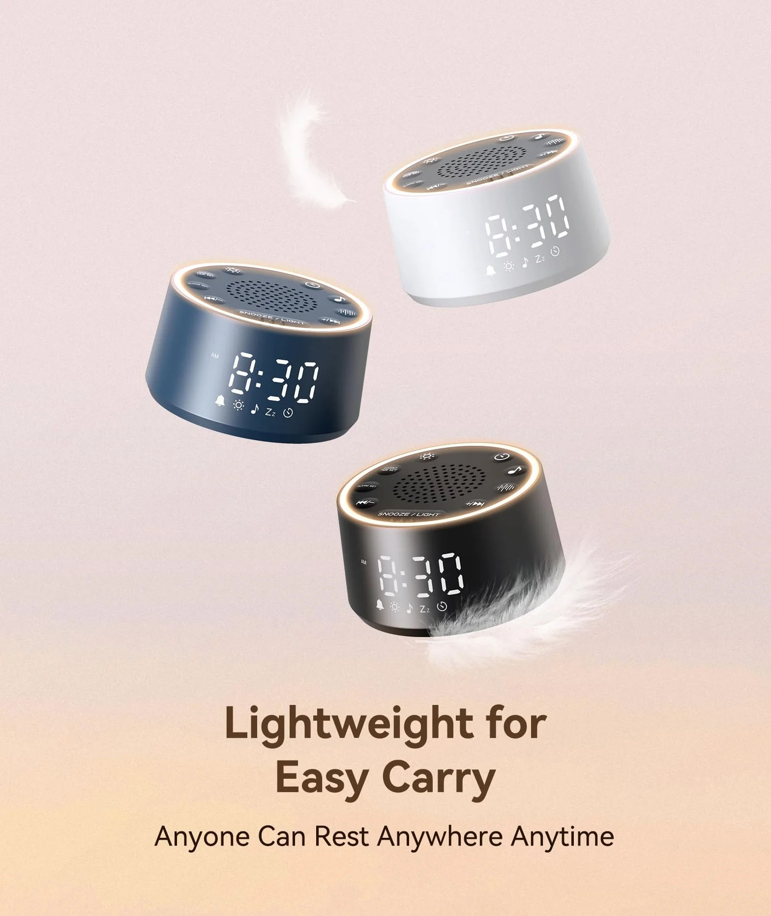 Dreamegg White Noise Machine - D1 Nova biały szum dla niemowląt i dorosłych, 25 uspokajających dźwięków, 10 lampek nocnych, przyciemniany wyświetlacz, budzik bez telefonu dla sypialni, idealna pomoc