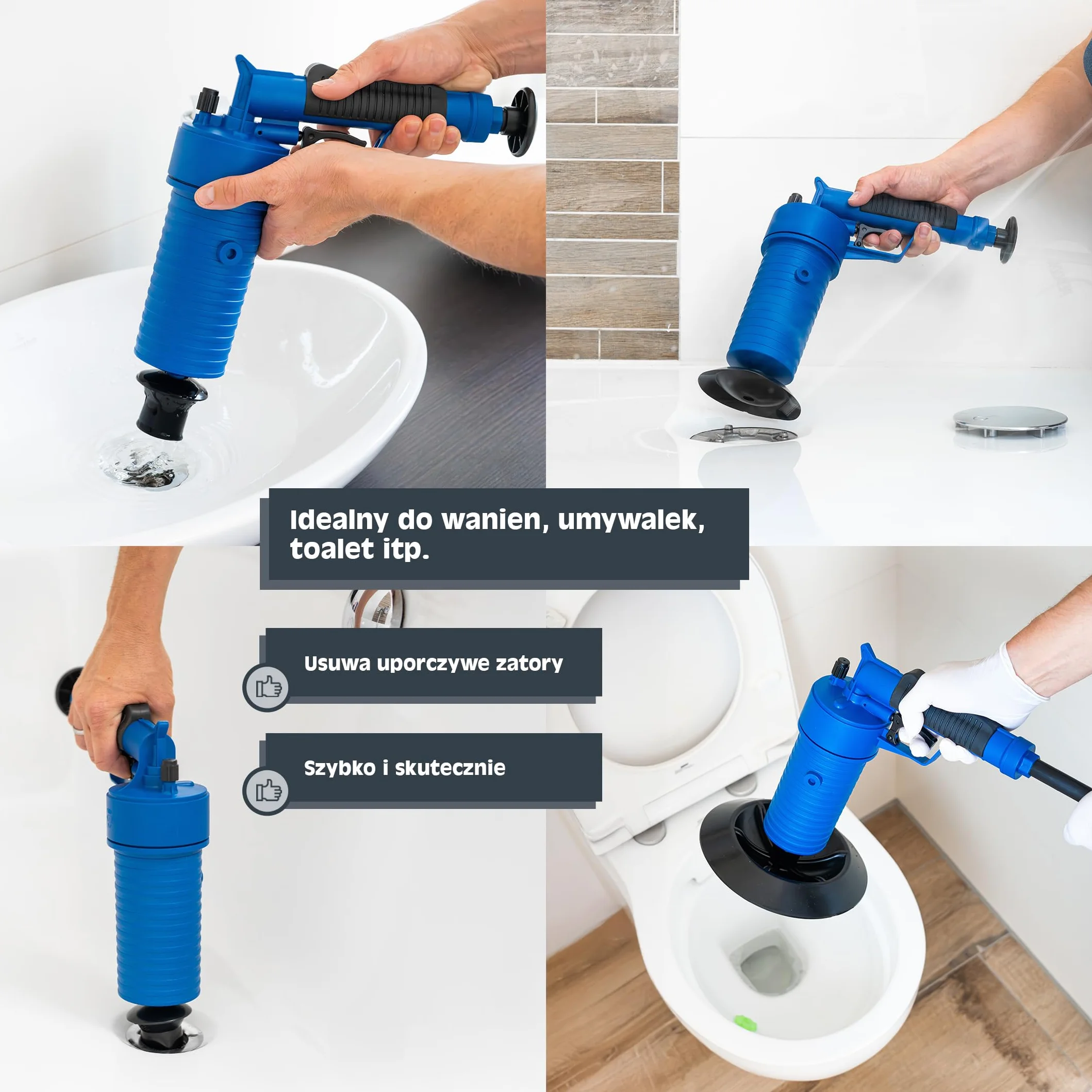 HELPMATE Pompa do czyszczenia rur – wysokociśnieniowy środek do czyszczenia odpływów do łazienki, kuchni i WC – skuteczne usuwanie zatorów – profesjonalna pompa do czyszczenia rur