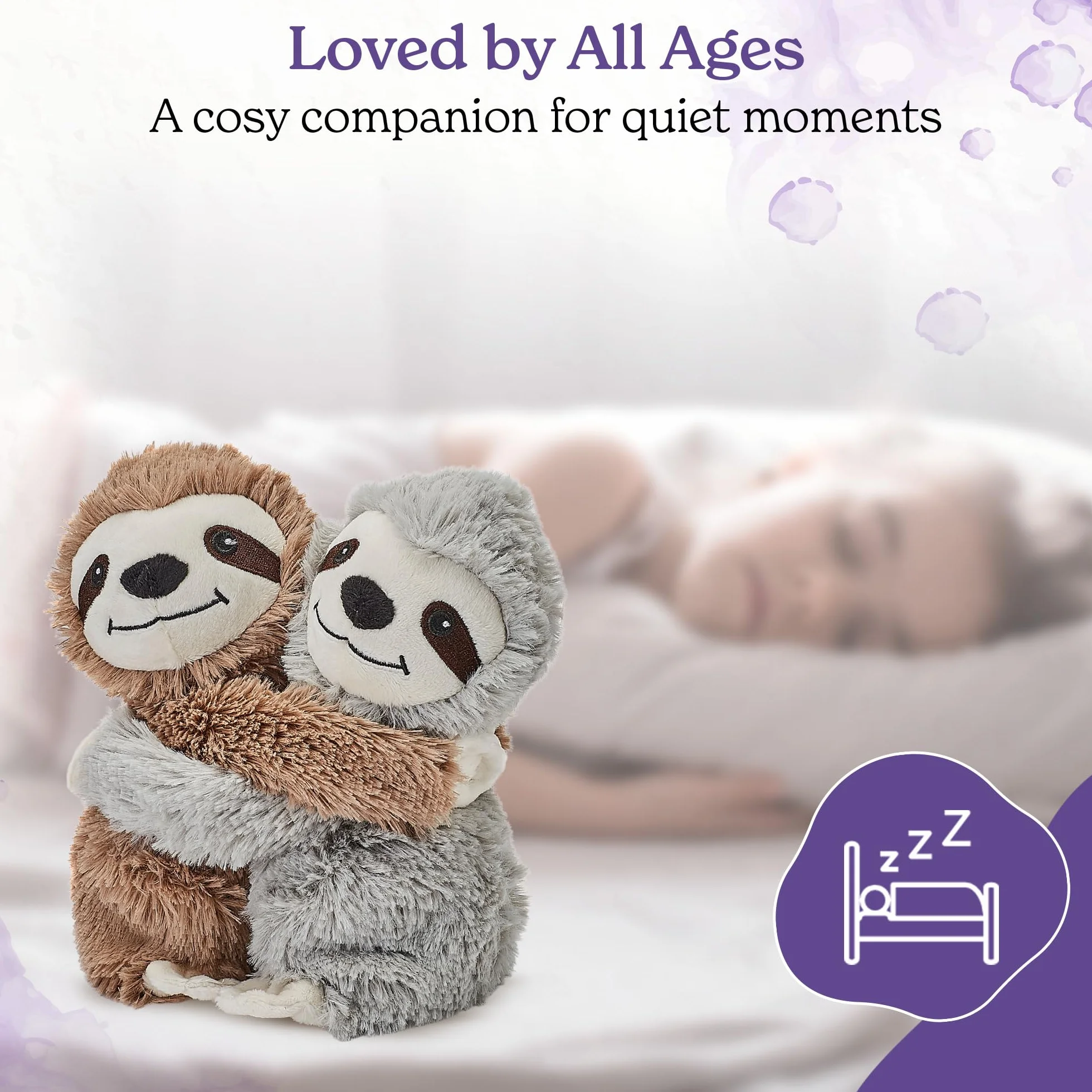 Warmies Warm Hugs Sloth Podkładka rozgrzewająca, podkładki grzewcze przytulak do mikrofalówki, delikatnie pachnący francuską lawendą, podgrzewany, przytulny leniwiec, który łagodzi lęk i ból