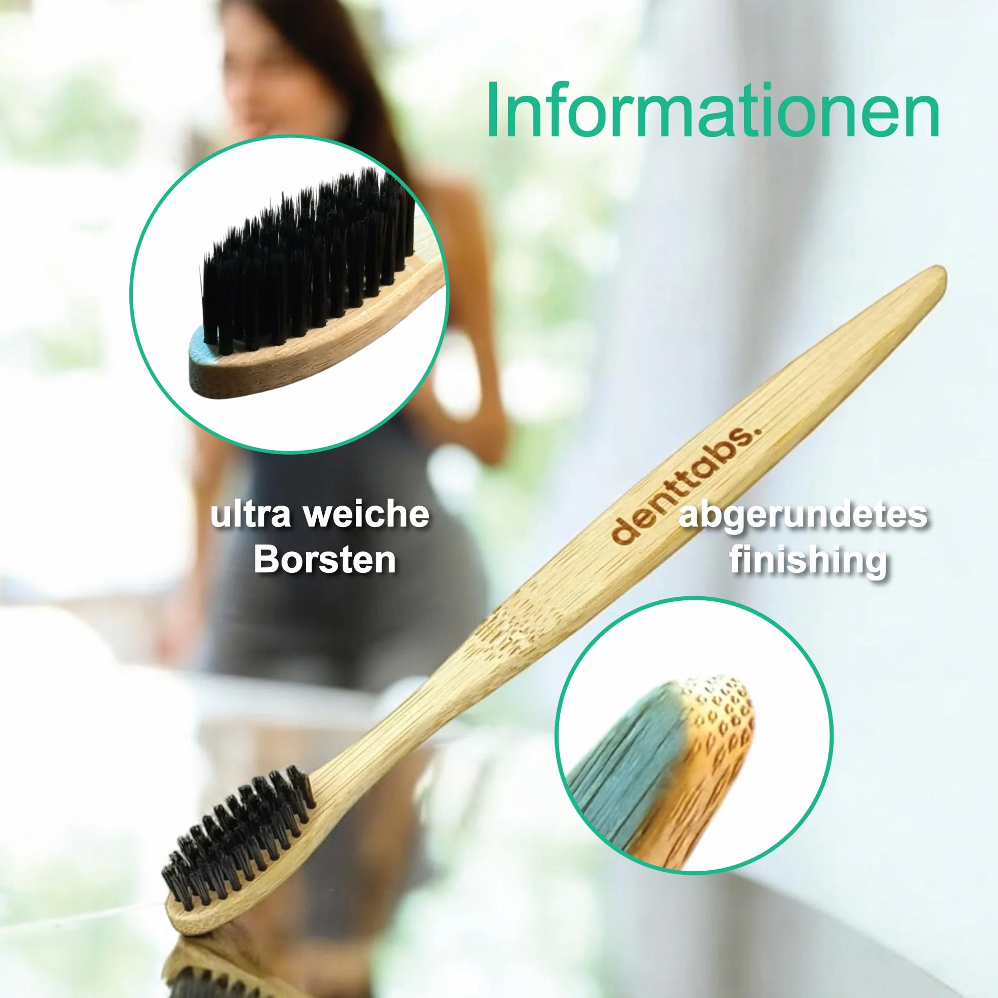 Denttabs tabletki do czyszczenia zębów miętowe z fluorkiem 125 szt. + bambusowa szczoteczka ultramiękka