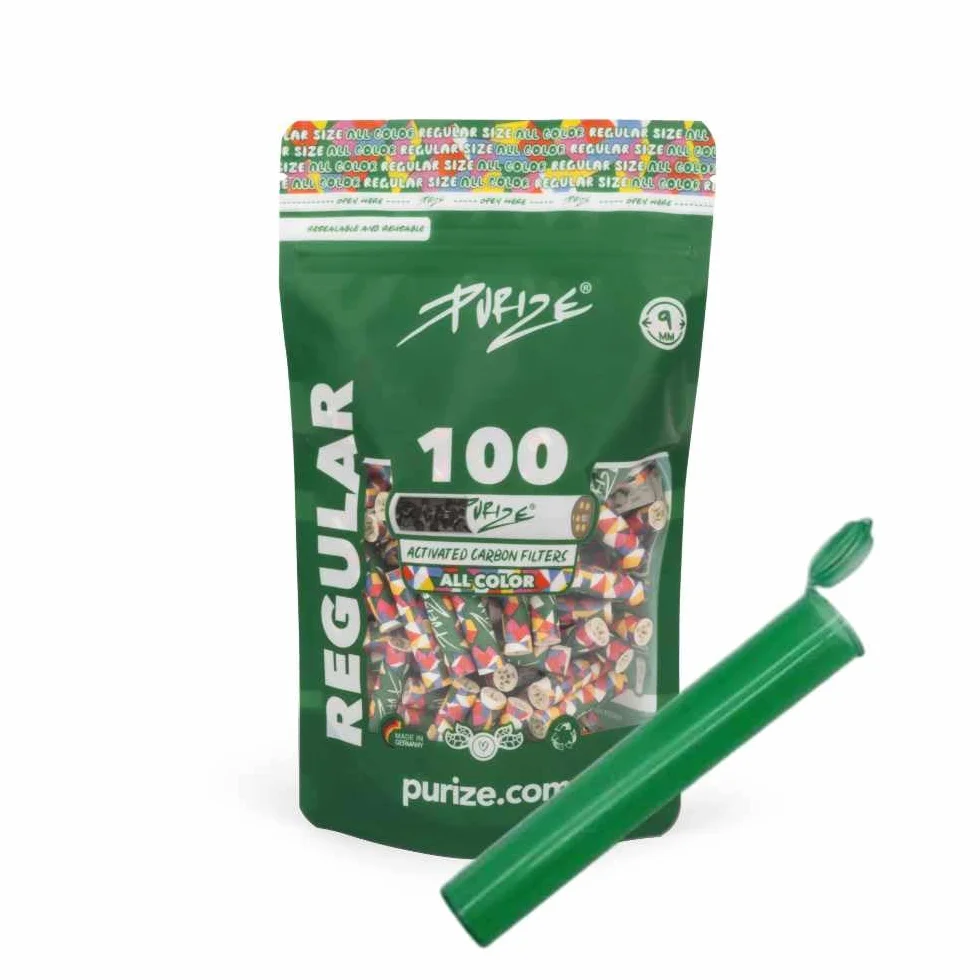 PURIZE Filtr z węglem aktywnym, 9 mm, regularny rozmiar, łącznie z joint tubką i naklejką, ilość i kolor do wyboru (50 x – 420 x) (AllColour, 100)