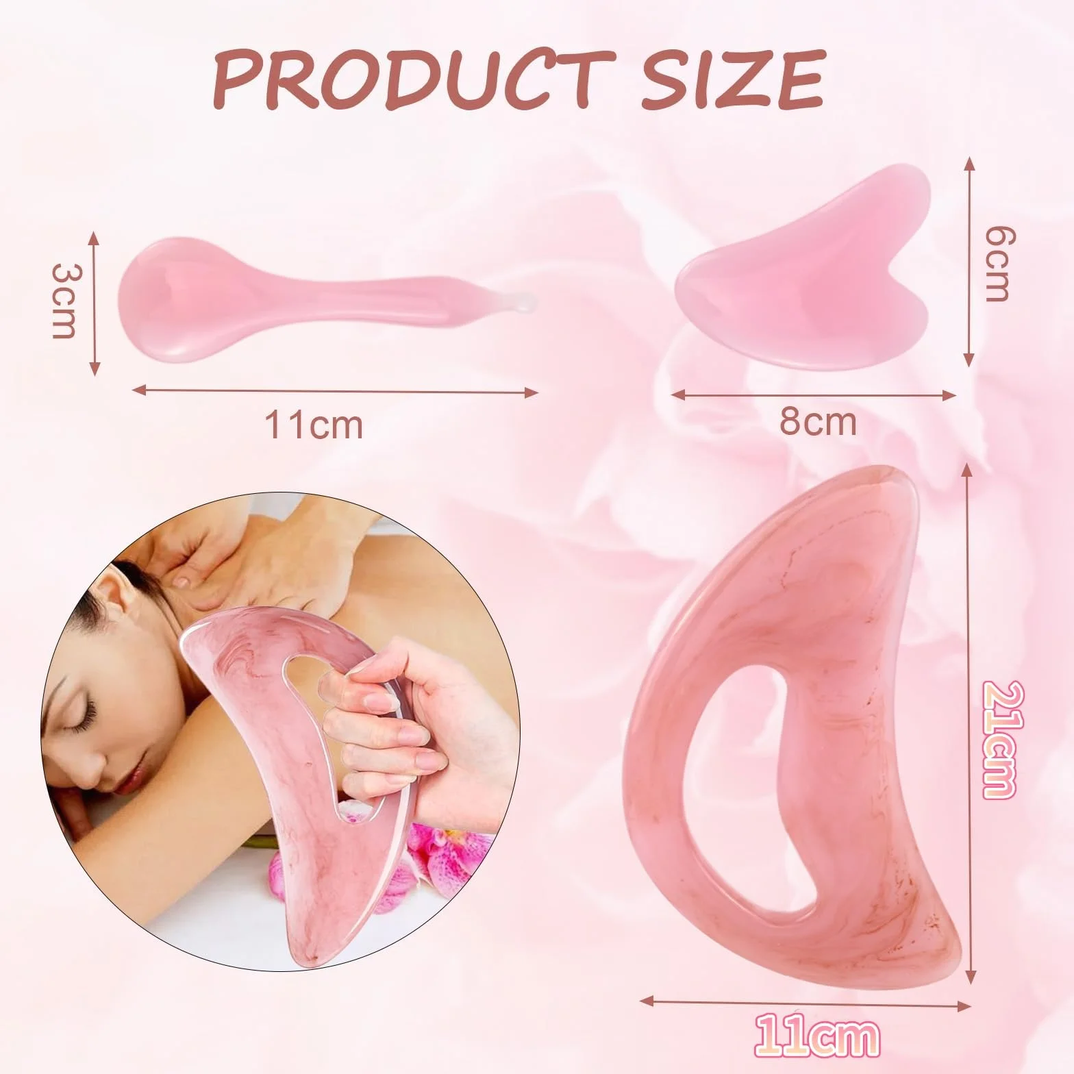 Gua Sha urządzenie do masażu z uchwytem, większe narzędzie do skrobania Guasha (plastik), Body Gua Sha, do masażu pleców, szyi, twarzy, nóg, drenażu limfatycznego, cellulitu, (3 sztuki, różowe)