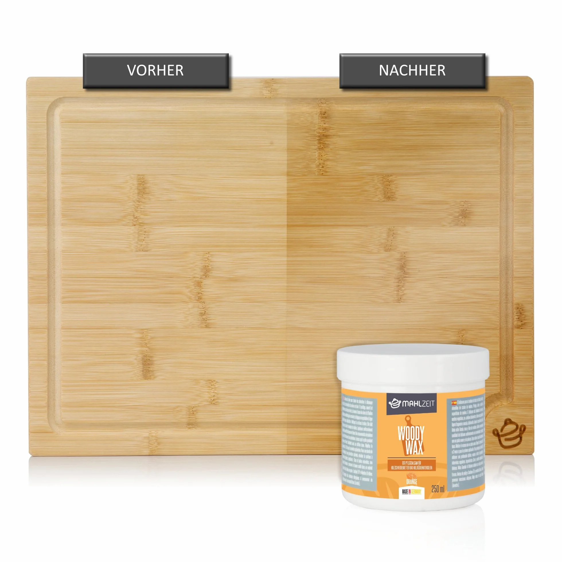 Mahlzeit Woody Wax Orange wosk do pielęgnacji drewna z wosku pszczelego do desek do krojenia | 250 ml | 100% naturalny | wosk do drewna do desek do krojenia, blatów roboczych, akcesoriów kuchennych |