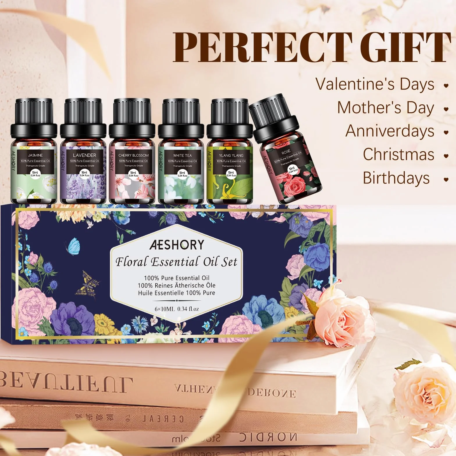 Aeshory Zestaw Olejków Eterycznych Kwiatowych 6 x 10 ml Naturalnych Do Dyfuzora