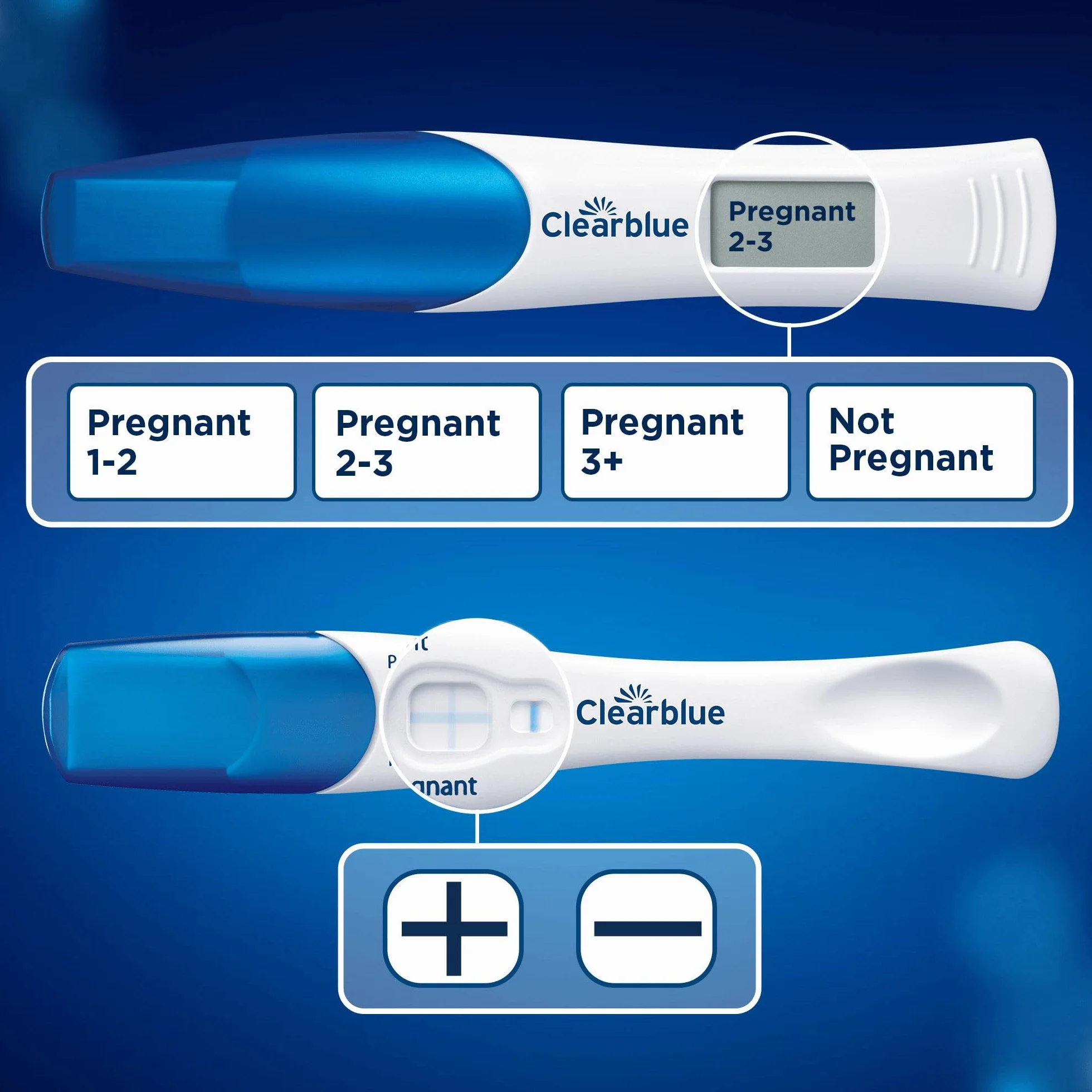 Clearblue Test ciążowy Double Check & Date Combo Pack, Result As Fast As 1 Minute (Visual Stick) & Tells You How Many Weeks (Digital Stick), zestaw 2 testów (1 cyfrowy, 1 wizualny)