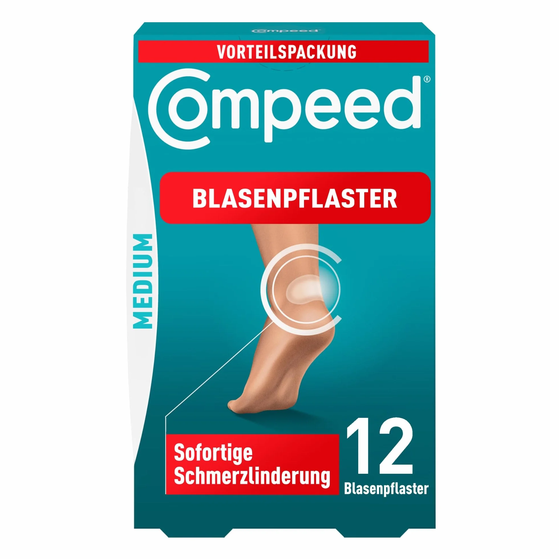 Compeed Plastry na pęcherze, średnie, ekonomiczne opakowanie – plastry hydrokoloidowe przeciwko pęcherzom na piętach, 1 x 12 sztuk