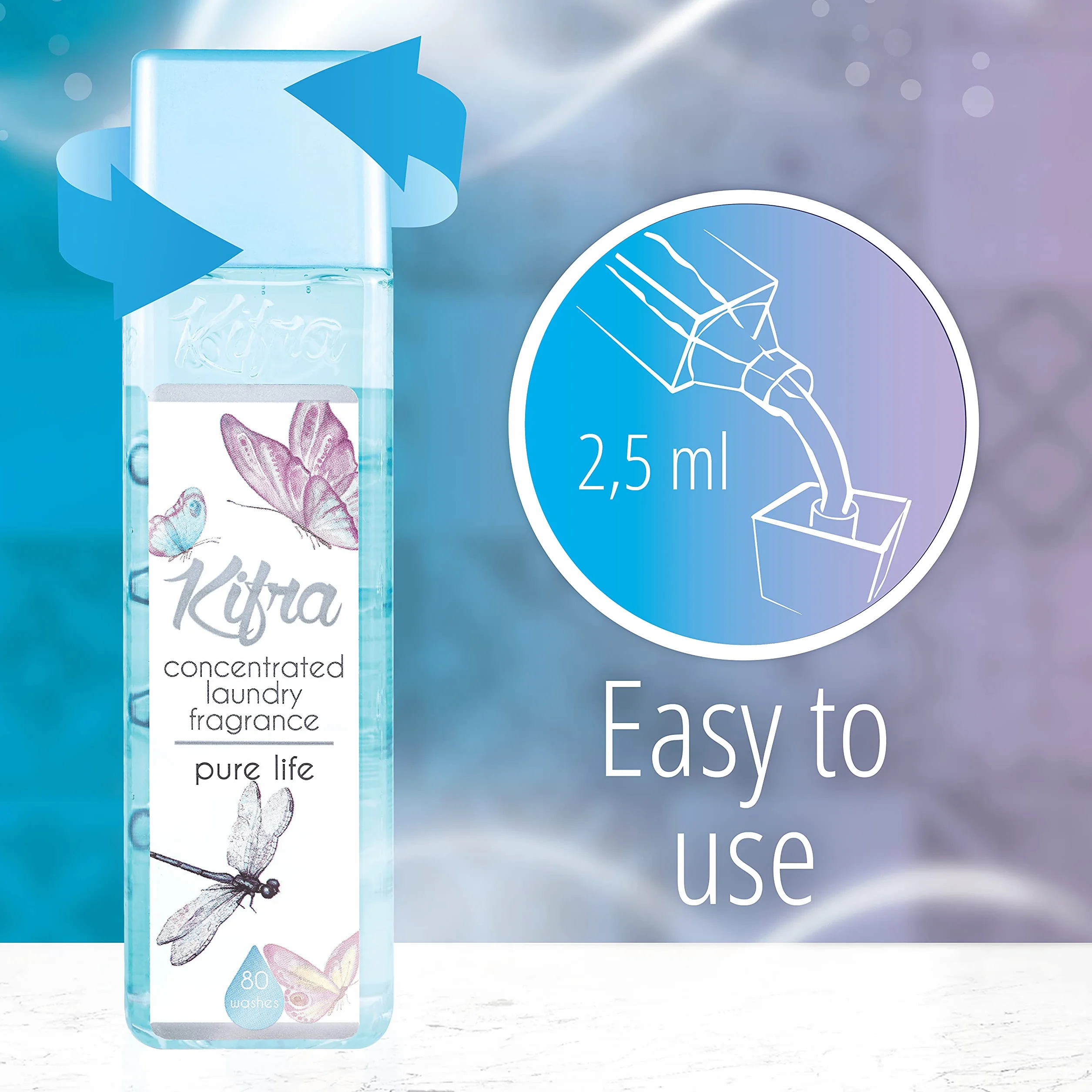 Kifra Pure Life skoncentrowane perfumy do prania, płyn, 200 ml, 80 cykli prania, długotrwały zapach do prania