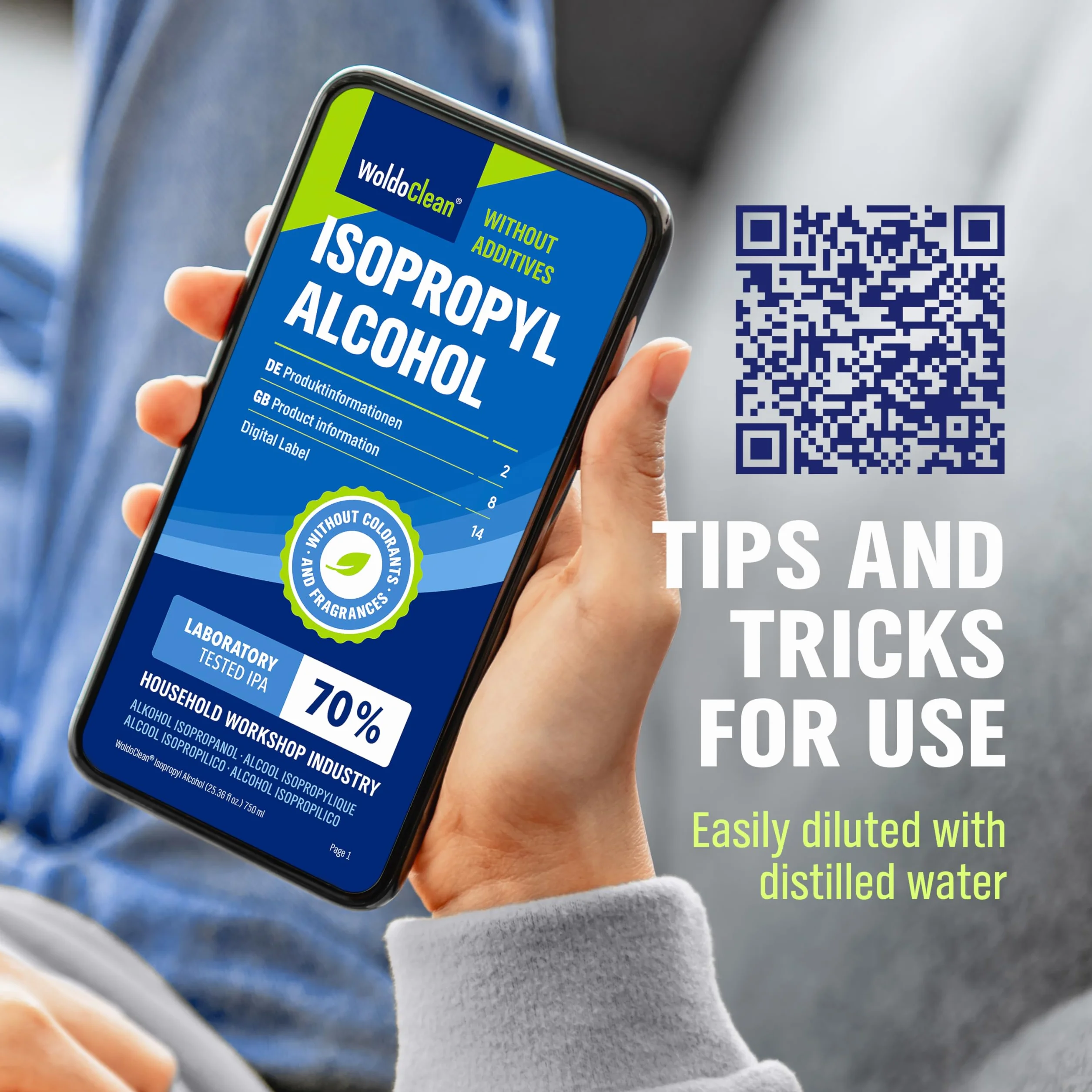 WoldoClean Alkohol izopropylowy 70% 750 ml – Środek czyszczący do elektroniki, szkła i gospodarstwa domowego, IPA, odtłuszczacz i rozpuszczalnik, nie pozostawia śladów