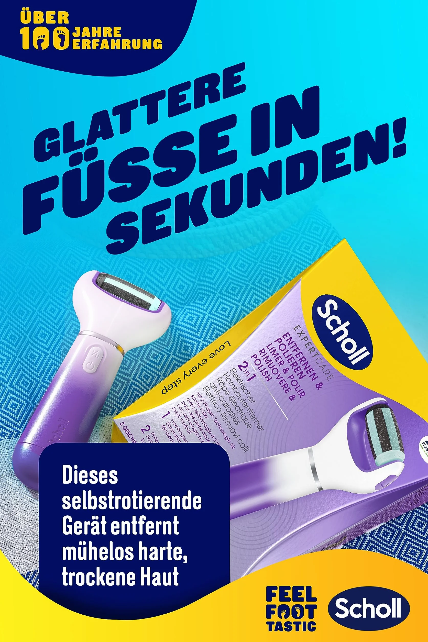 Scholl Expert Care 2 w 1 File & Smooth elektryczny przyrząd do usuwania zrogowaciałego naskórka, dla jedwabiście miękkich stóp, elektrycznie fioletowy
