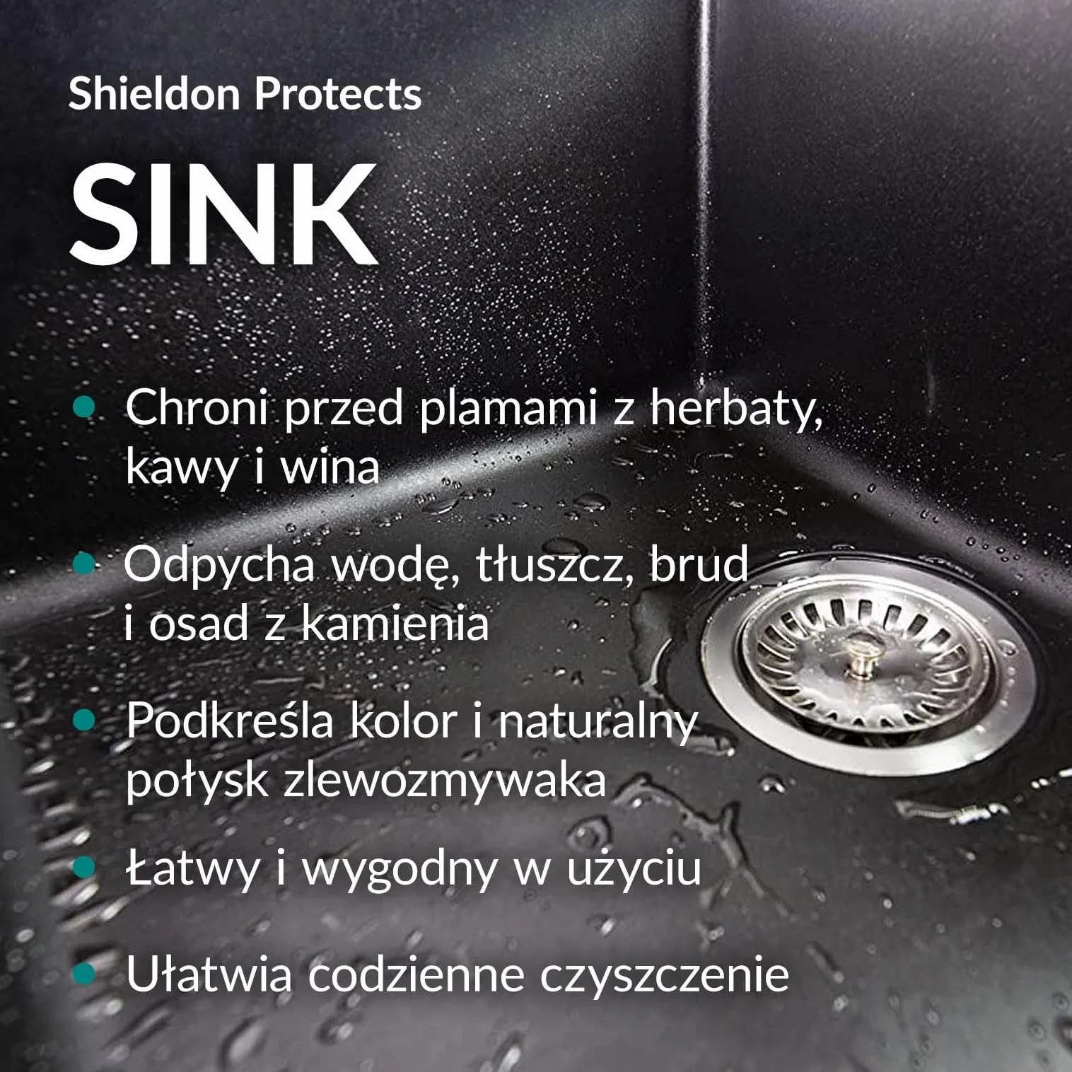 Zestaw do czyszczenia i pielęgnacji zlewozmywaków Shieldon Protects Sink Care - Impregnat do zlewu granitowego + płyn do czyszczenia - usuwa codzienne zabrudzenia, wydobywa kolor, nabłyszcza i chroni