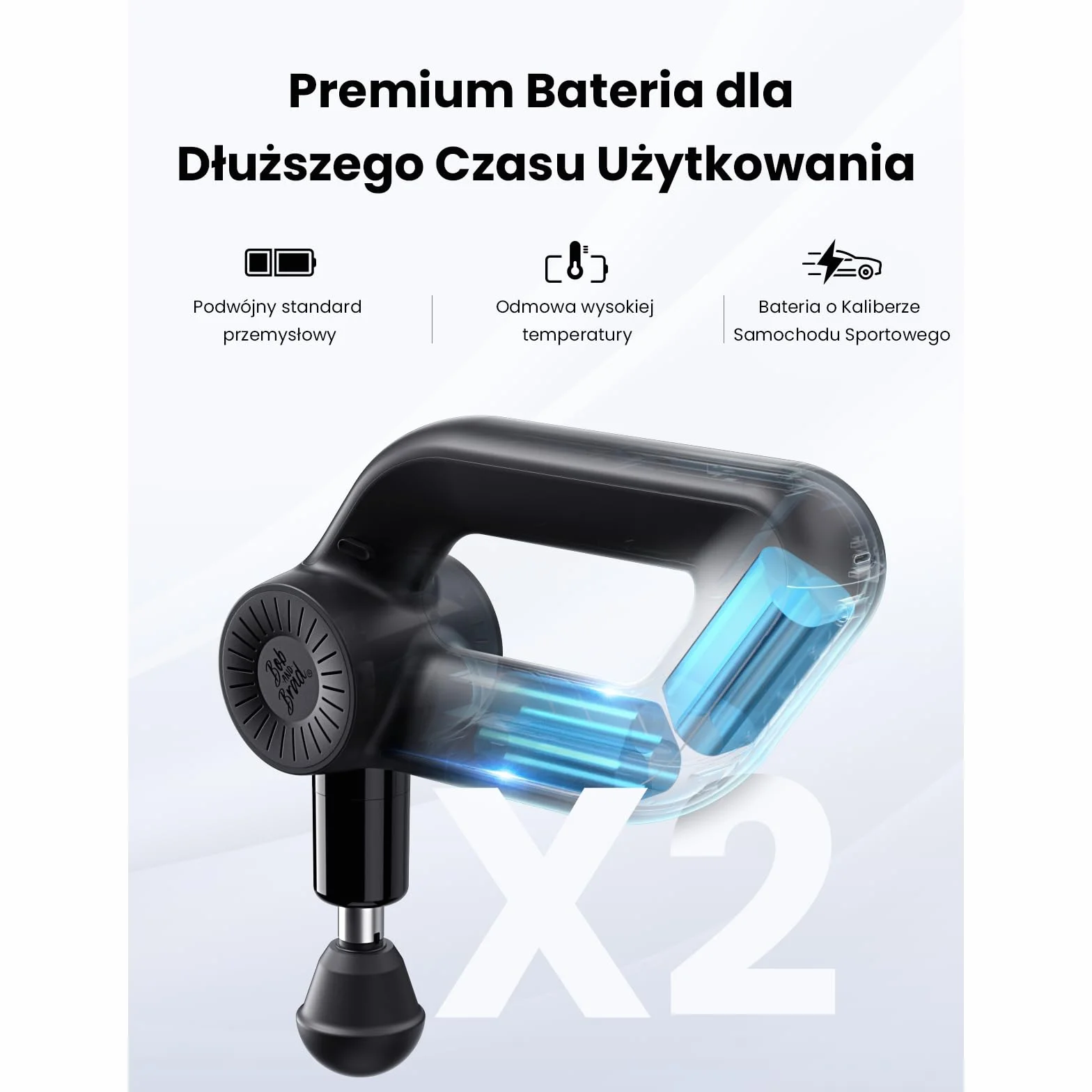 Bob and Brad D6 Pro Pistolet do Masażu, Profesjonalny do Głębokich Tkanek, Massage Gun z Wyświetlaczem OLED, 7 Nakładek, 6 Prędkości (1500-2500 RPM), na Bóle Mięśni i Relaksacyjny