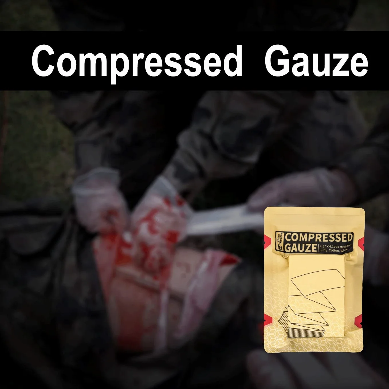 RHINO RESCUE Indywidualny zestaw do kontroli krwawienia IFAK wojskowy z opaską uciskową hemostatyczną gazą bandaż izraelski 15 cm