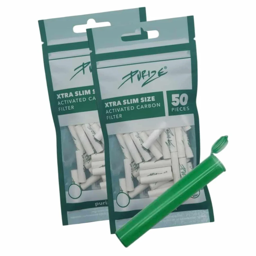 PURIZE 100 sztuk Xtra Slim Size + Joint Tube - filtr z węglem aktywnym Ø 6 mm 2 nasadki ceramiczne