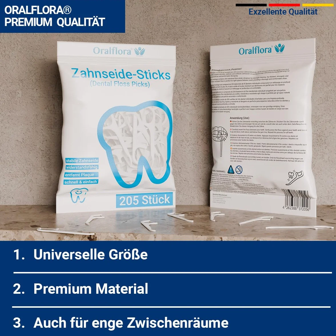 Oralflora 205 szt. nici dentystyczne z wykałaczką 2 w 1 – patyczki do czyszczenia przestrzeni międzyzębowej