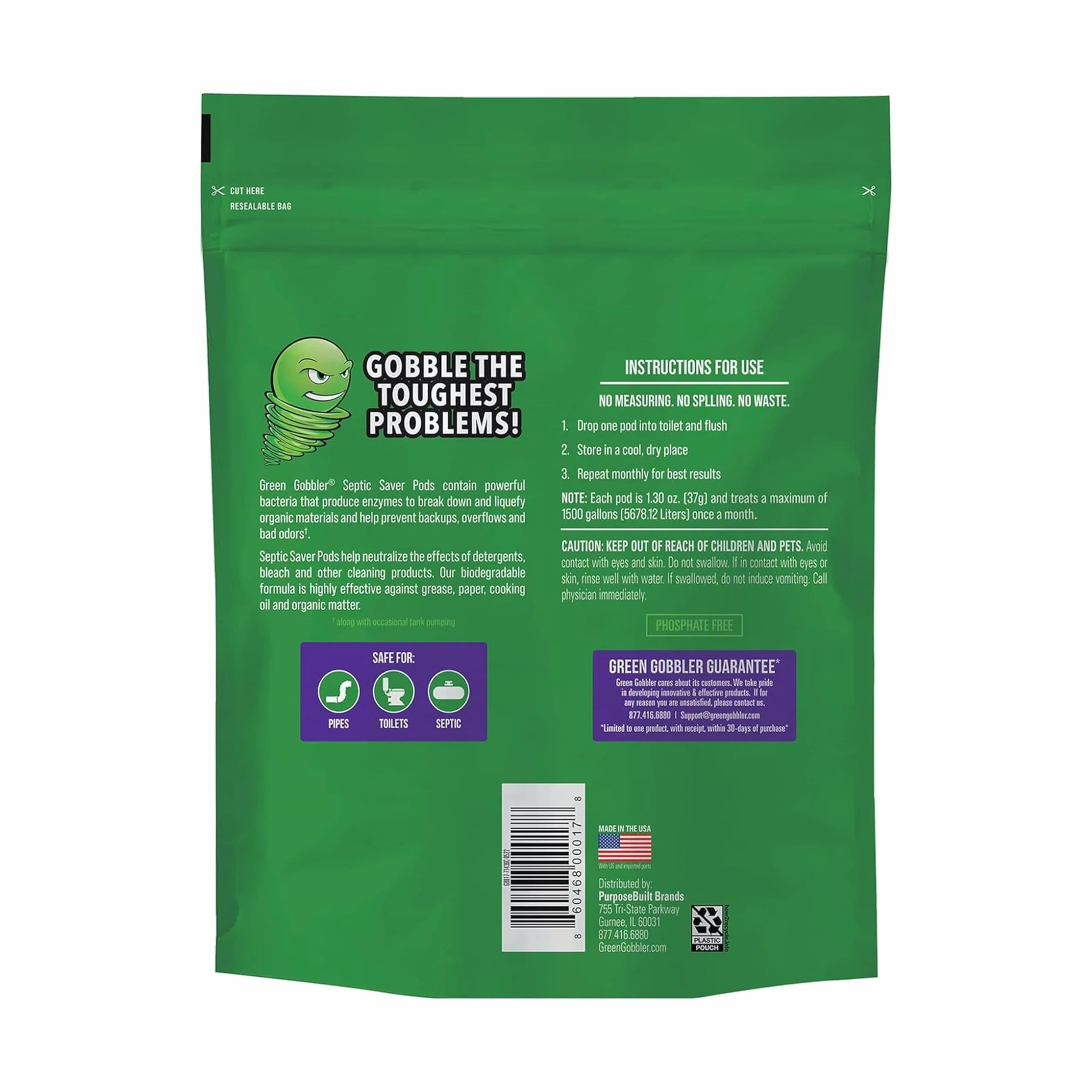 Green Gobbler Septic Saver Pods 6 kapsułek 222g środek do oczyszczania szamba enzymy bakteryjne