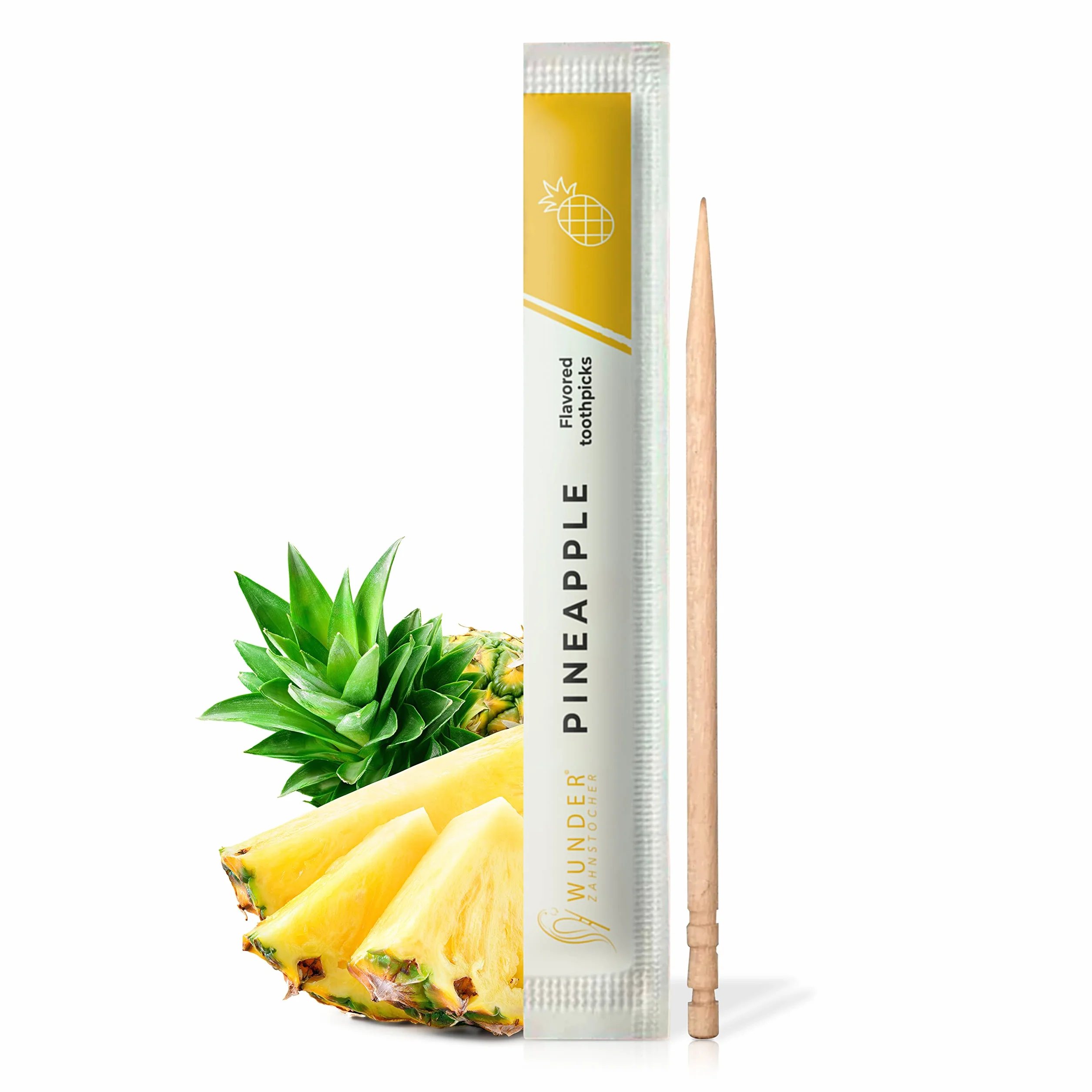 Wunder Wykałaczki o aromacie - 200x indywidualnie zapakowane wykałaczki - dostępne w 7 orzeźwiających smakach - delikatna higiena jamy ustnej - świeży oddech - indywidualnie zapakowane wykałaczki o aromacie (Ananas)