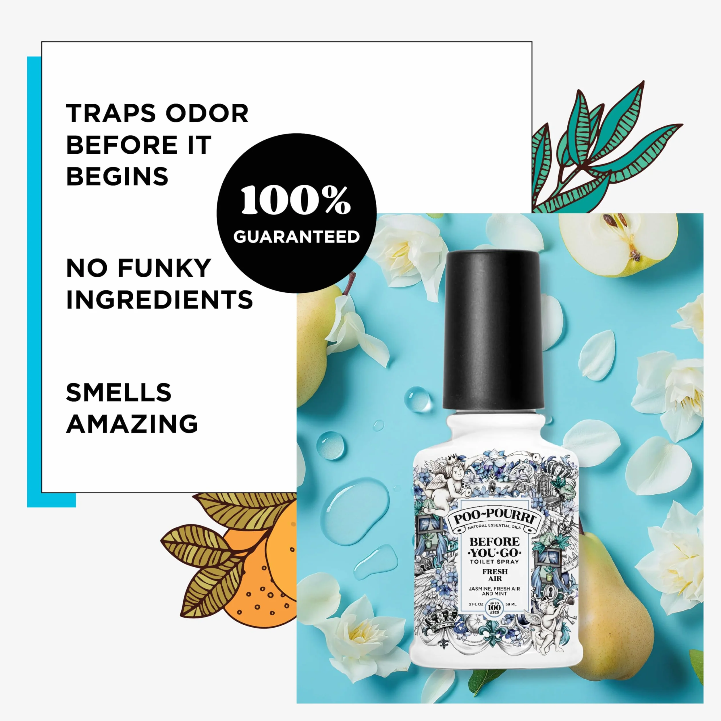 Pourri odświeżacz powietrza do łazienki, Poo-Pourri Before-You-Go Poo-Pourri odświeżacz powietrza, dezodorant do łazienki, zatrzymuje zapachy pod powierzchnią wody, olejek eteryczny na bazie roślin,