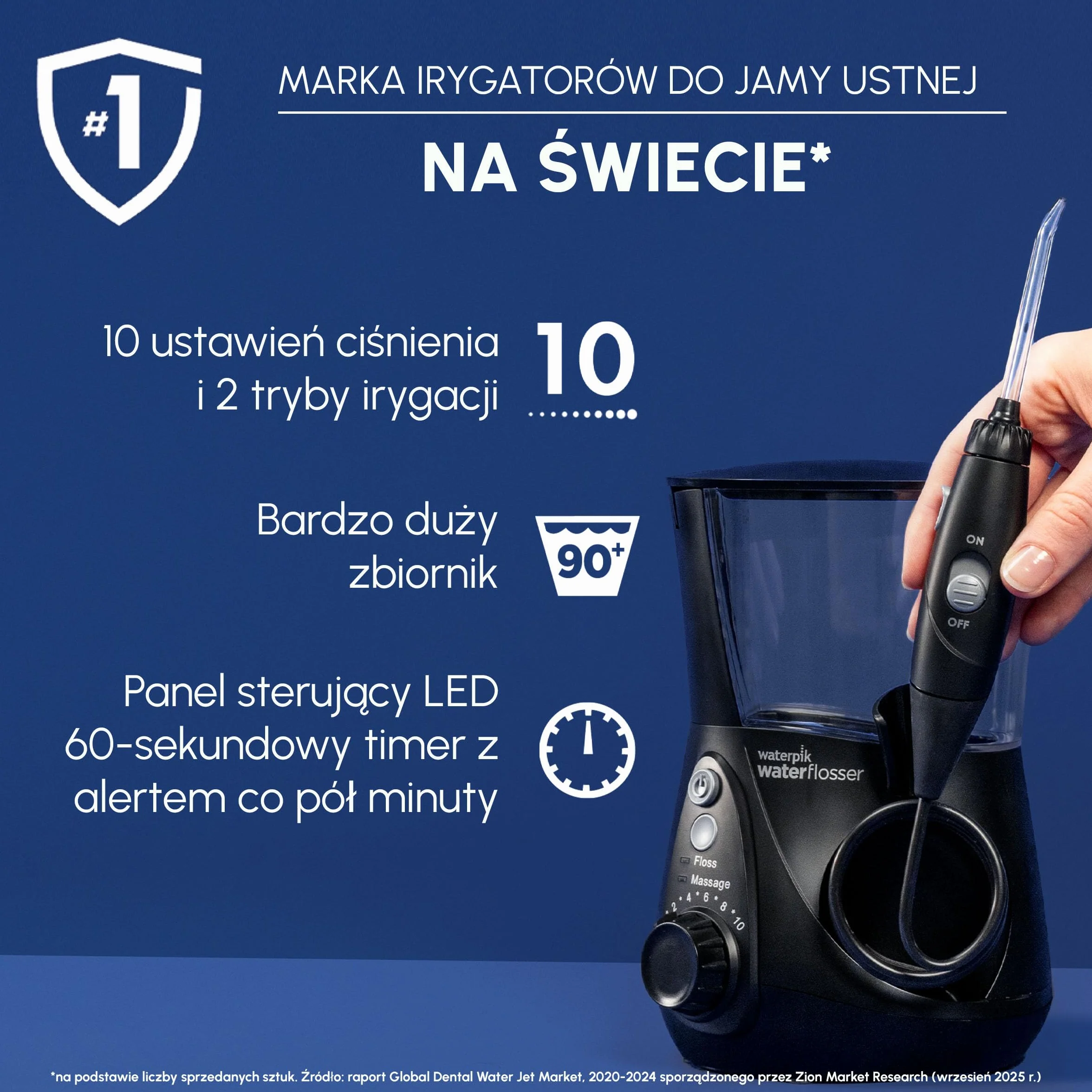 Waterpik Irygator Ultra Professional WP-660EU, 6 Końcówek, 10 Trybów, 650 ml, Biały