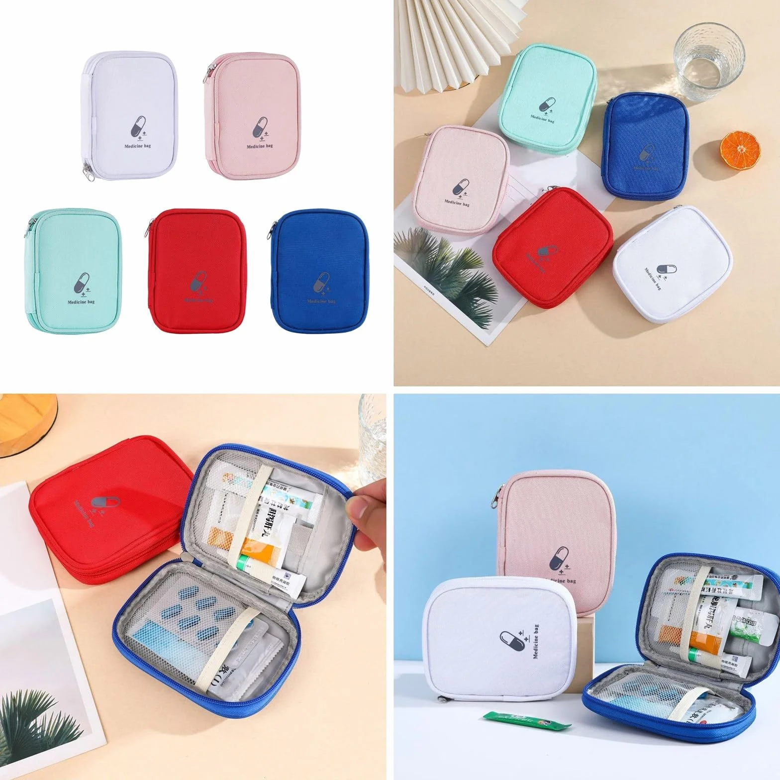 Przenośna mini torba pierwszej pomocy pusta mała torba podróżna na leki zamki błyskawiczne poręczna kieszeń na tabletki do podróży użytku domowego pusta torba, a