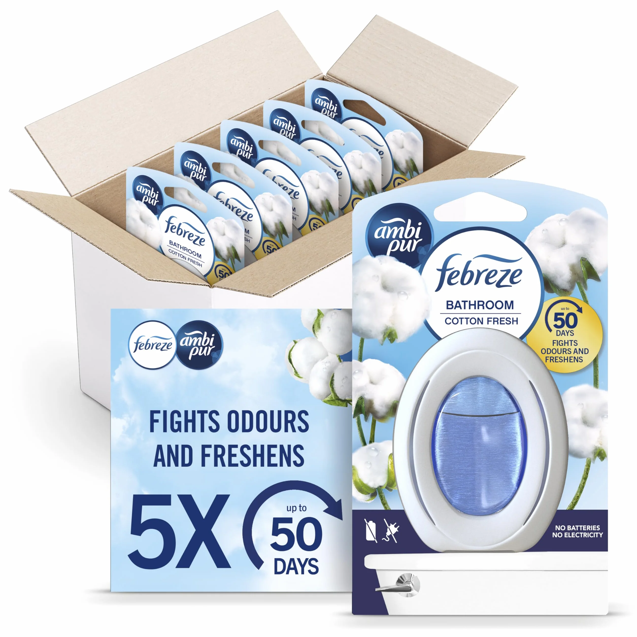 Febreze Łazienkowy odświeżacz powietrza, eliminator zapachów, bawełna, 5 sztuk