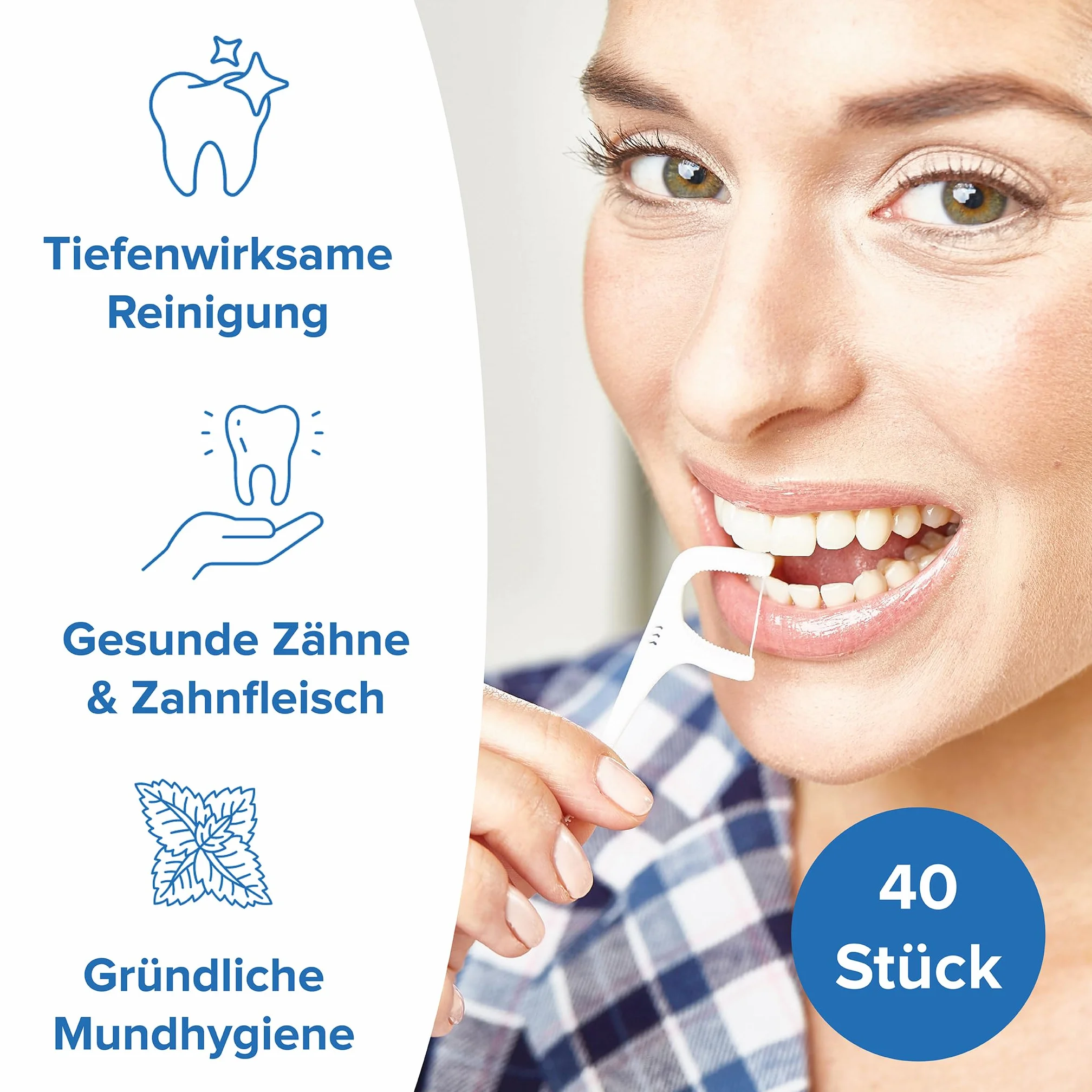 Dentek Complete Clean Patyczki z nicią dentystyczną – odporne na rozerwanie – czyszczenie przestrzeni międzyzębowych – smak miętowy – fluor – skrobak do języka – wykałaczka, 1 x 40 szt.