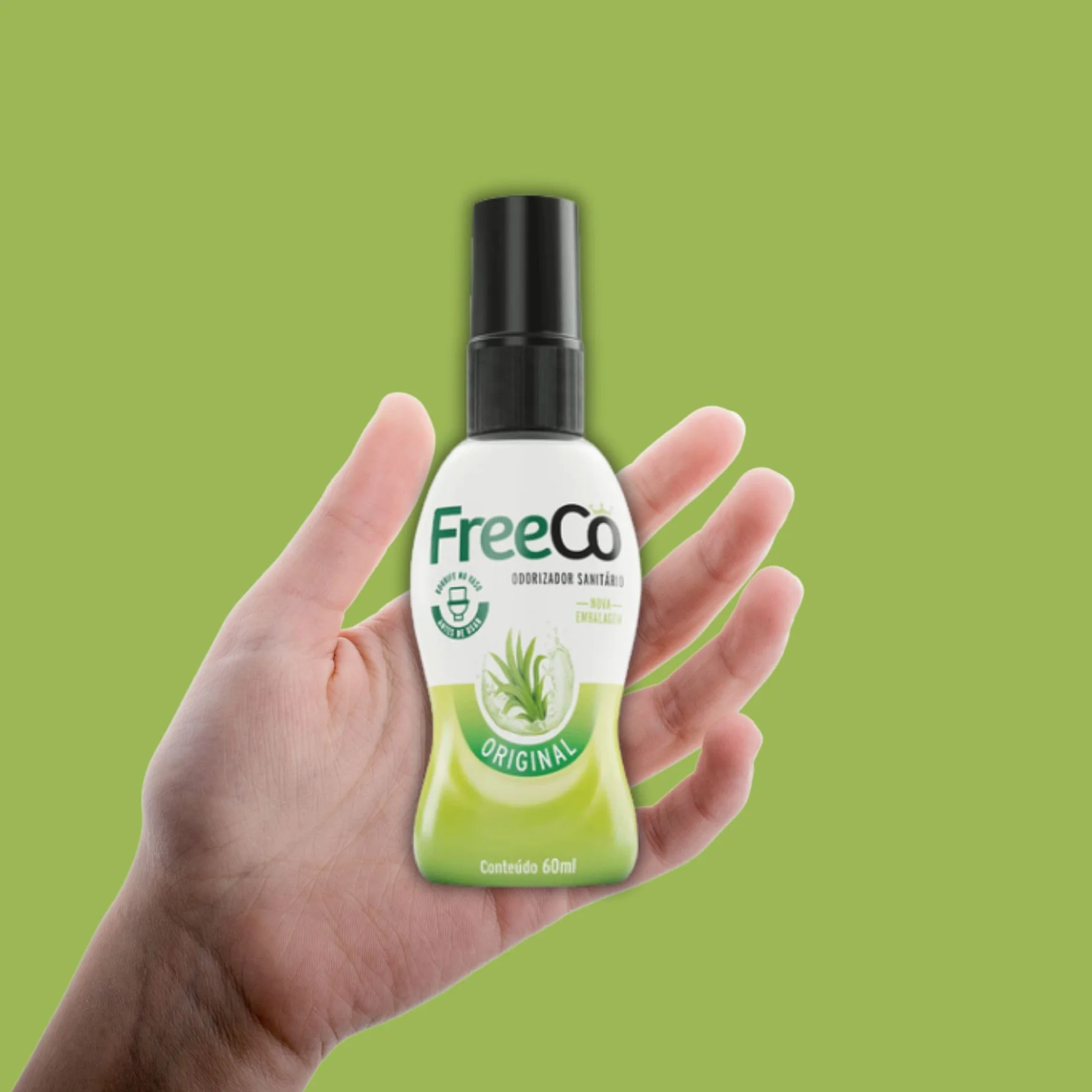 Freeco Spray do WC Przed Użyciem | Blokuje zapach, z Olejkami Eterycznymi | Idealny do Domu, Biura i w Podróży | Opakowanie 1x60ml, Oryginalny Zapach Cytrusowy