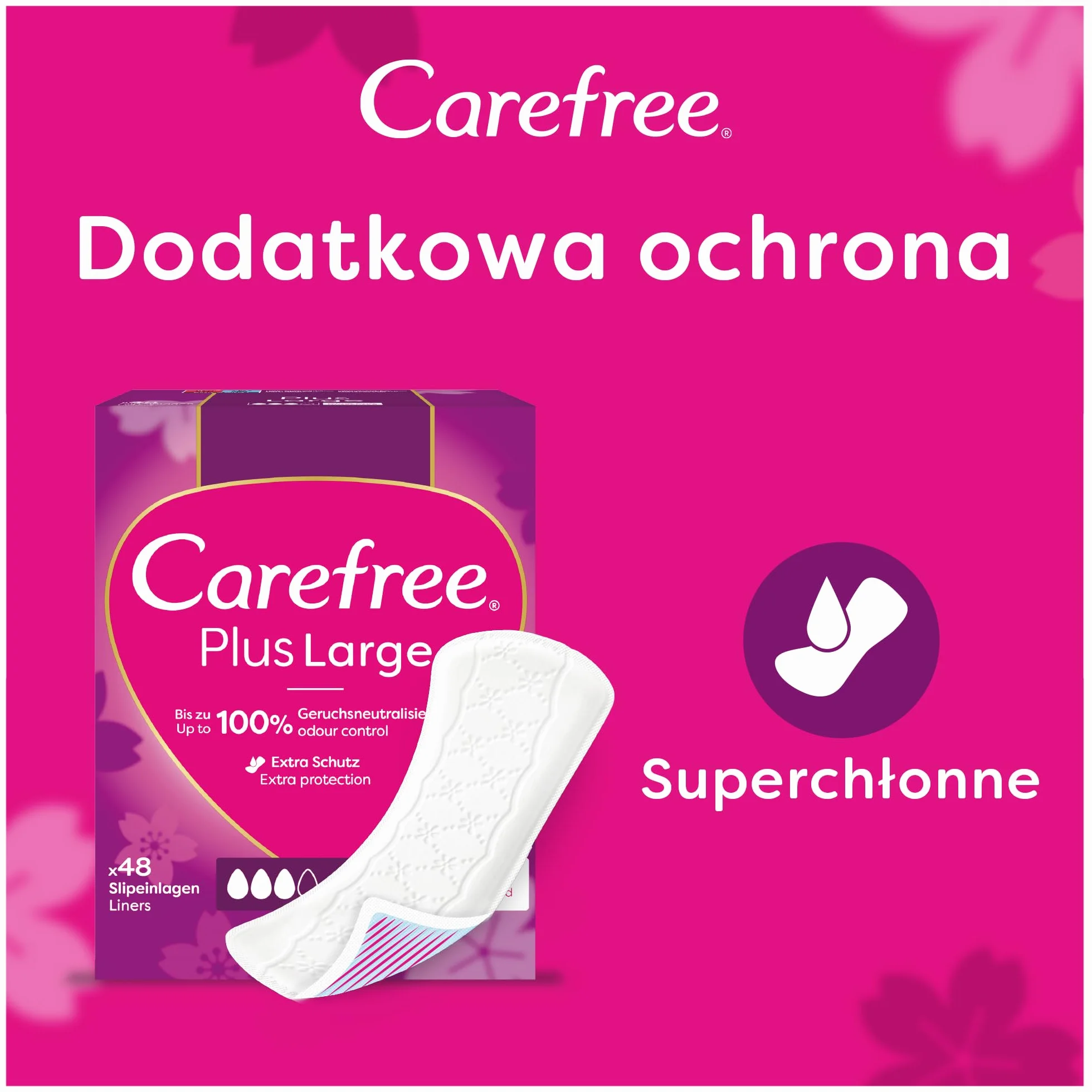 Carefree Plus Large Wkładki higieniczne 64 szt. chłonne ochrona przed wilgocią