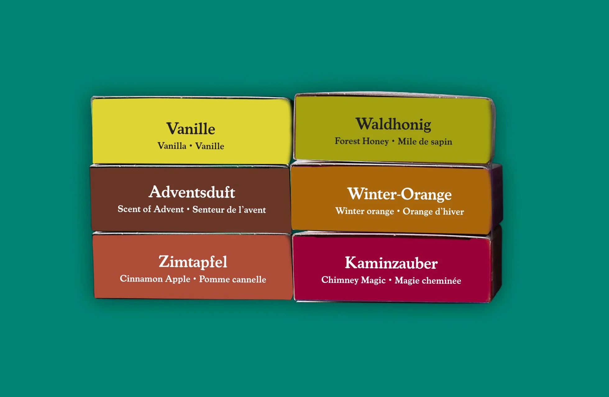 Crottendorfer Räucherkerzen Zestaw 6 sztuk - s?odkie zapachy - wanilia, miód le?ny, zapach adwentowy, pomara?cza zimowa, jab?ko cynamonowe, magia kominka (6 x 24 sztuki)
