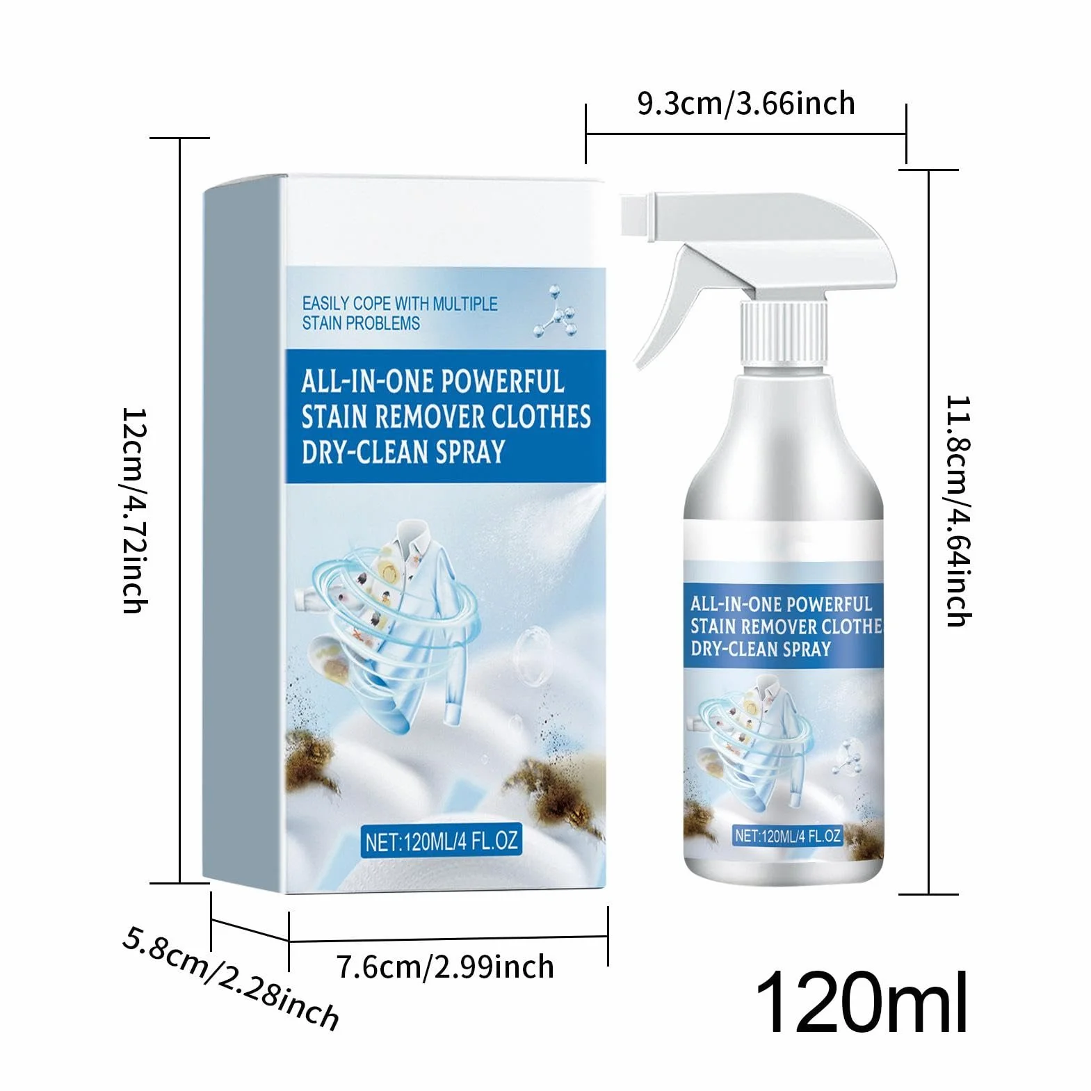 Spray do usuwania plam do ubrań, 120 ml bez prania tkanina odplamiacz ubrania pranie chemiczne spray, spray do czyszczenia plam do dywanów ubrania