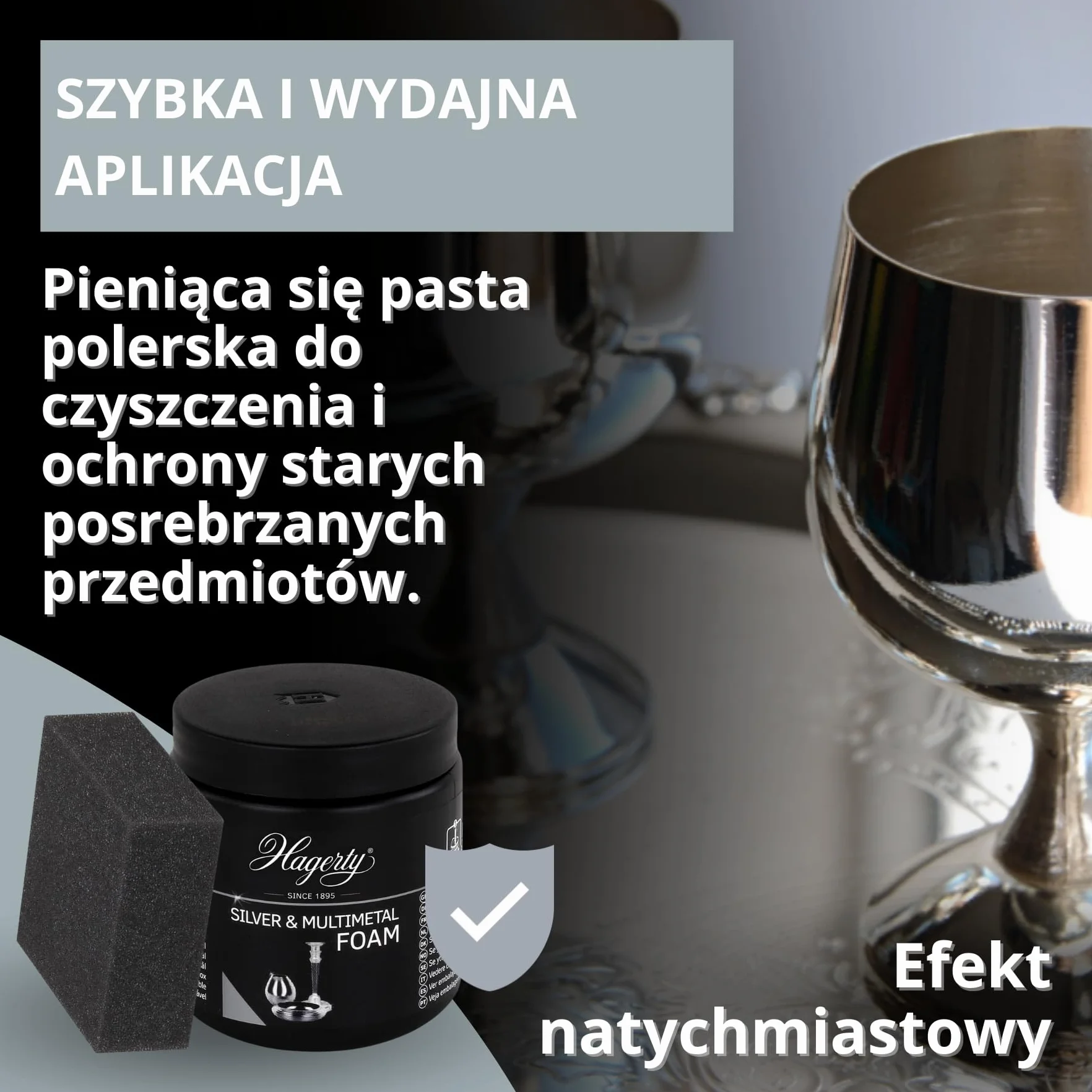 Hagerty Silver Foam Pianka do czyszczenia srebra 185g I Skuteczna pianka do pielęgnacji srebra posrebrzanego metalu cyny stali nierdzewnej chromowanej I Pasta do srebra przywracająca połysk I z gąbką