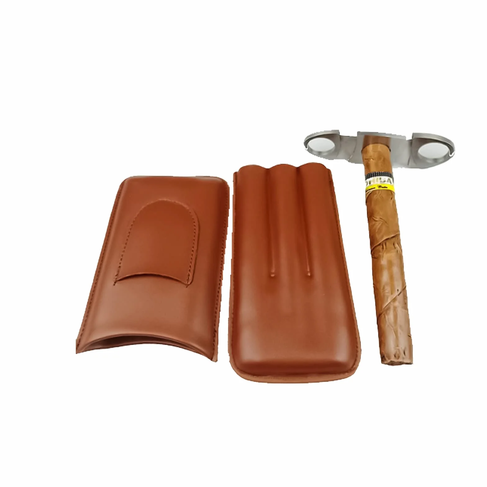 Etui na cygara, 3 cygara, skórzane etui z przecinakiem do cygar, do przenośnego humidora, cygar, na krótkie wycieczki (brązowe)