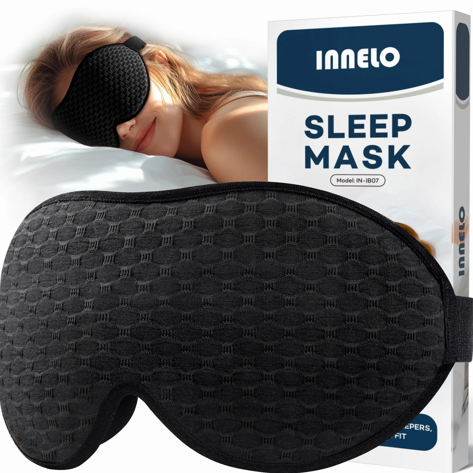 INNELO Maska do spania 3D ergonomiczna maska na oczy czarna