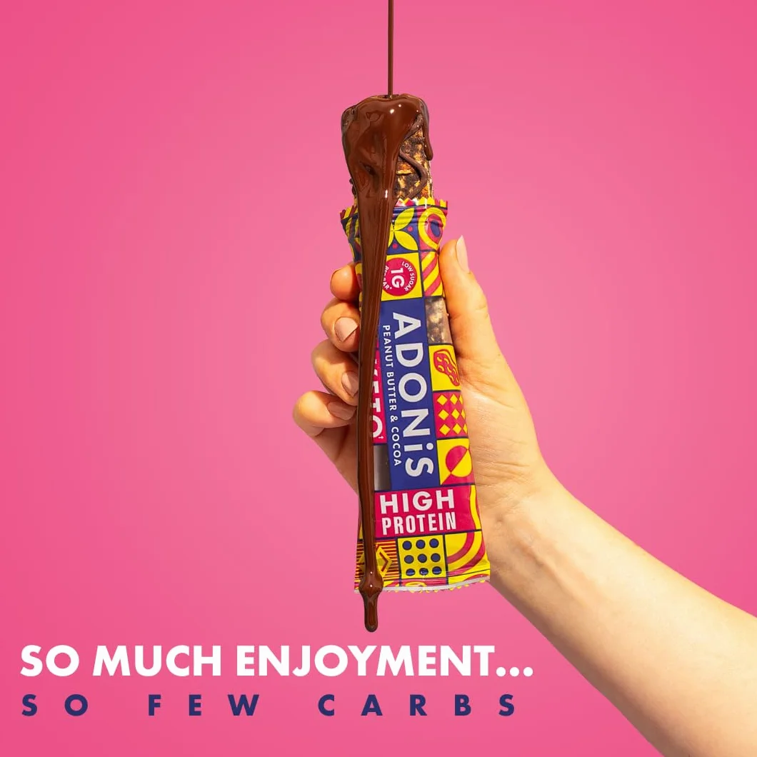 Adonis Keto Protein Bars Peanut Butter & Chocolate Low Carb High Protein Vegan Gluten Free Paleo Box 16