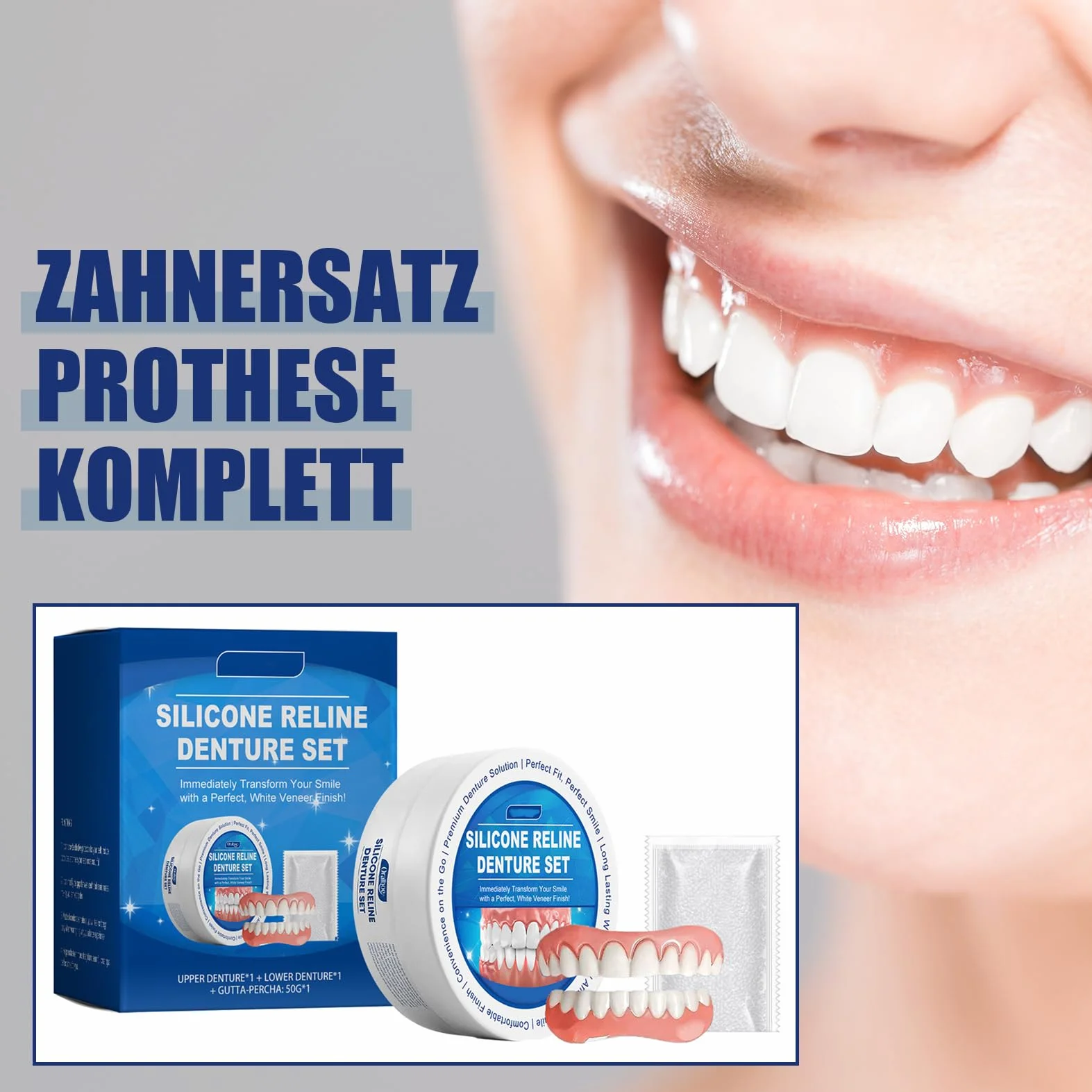 Silicone Reline zestaw do zębów, silikonowe protezy zębowe, kompletny zestaw, wygodne miękkie protezy tymczasowe