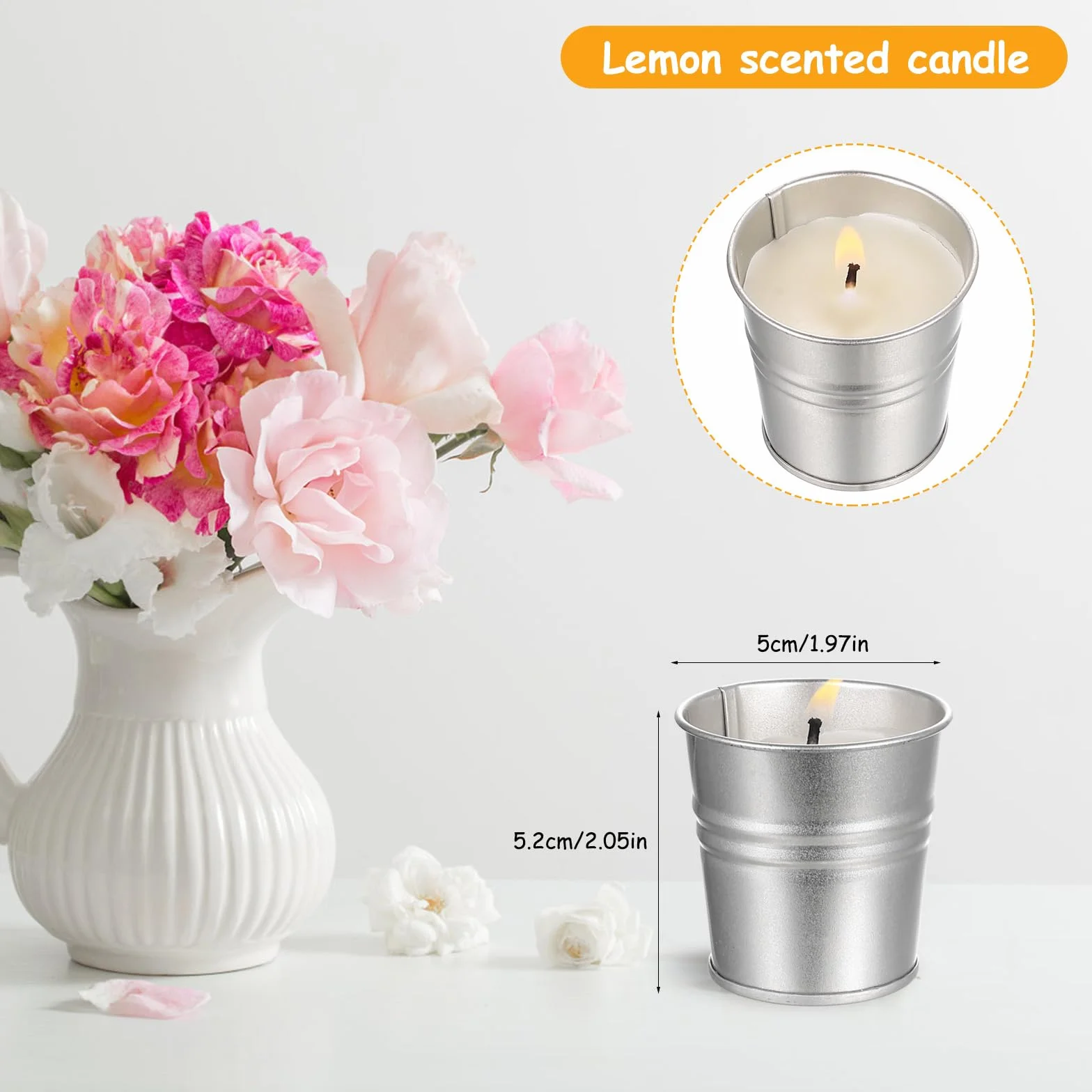 Świece zapachowe Citronella w blaszanych wiadrach, wosk sojowy, zestaw 8 szt