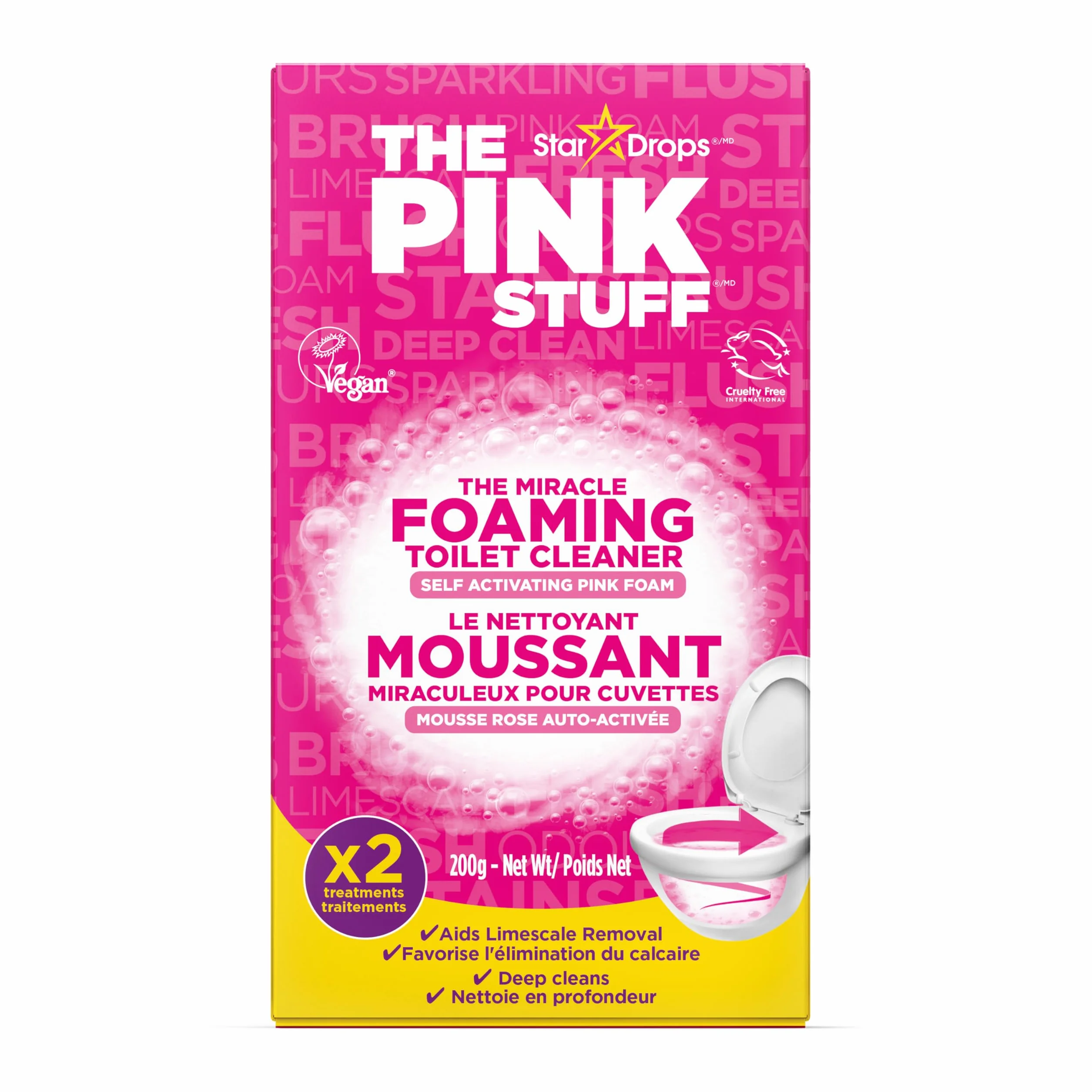 Stardrops The Pink Stuff - The Miracle Power Foaming Środek do czyszczenia toalet - 2 zabiegi - Samoaktywująca się różowa pianka, opakowanie 1 szt. (207 ml)