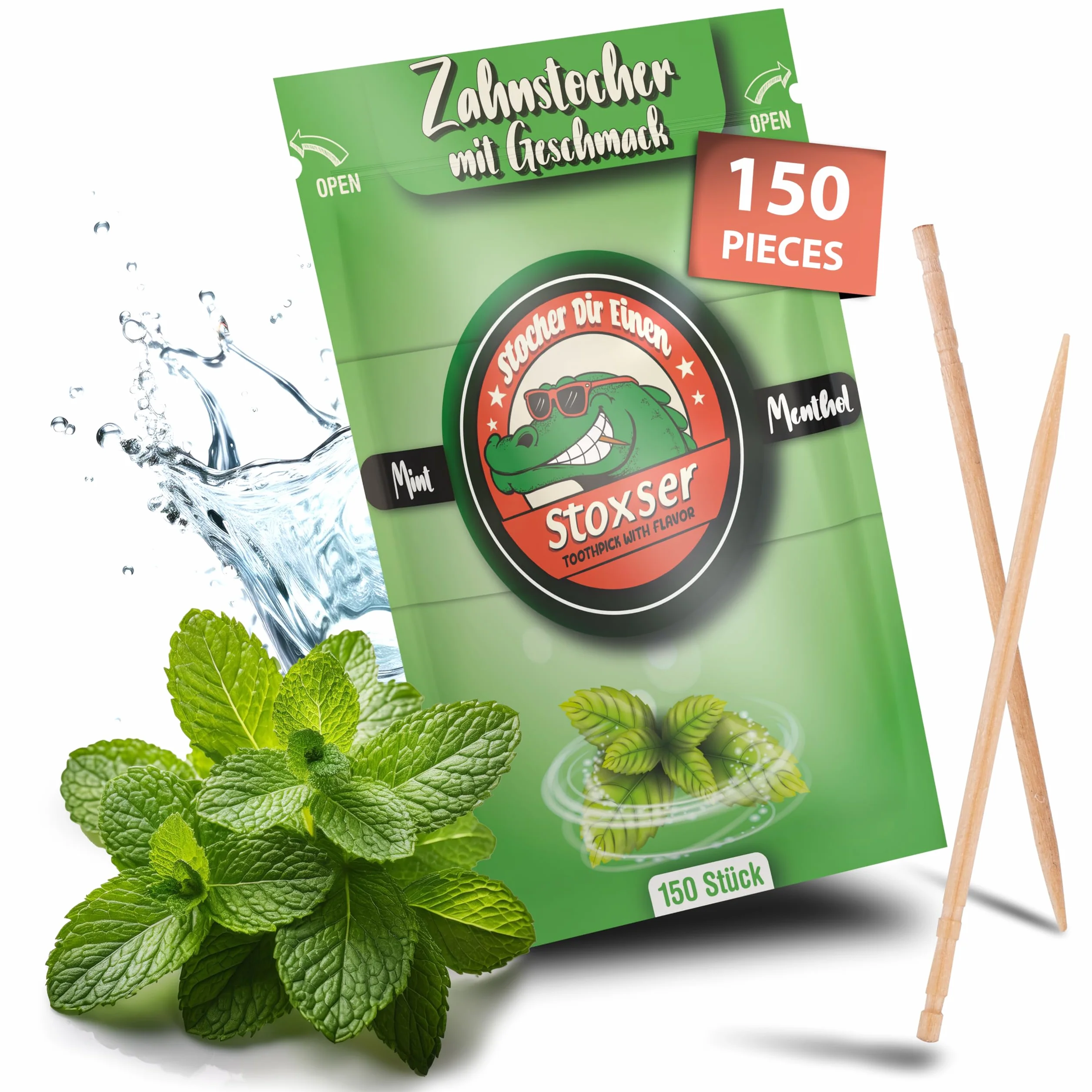 150 x wykałaczka o smaku mięty/mentolu, rewolucja smaku, bez gumy do żucia, wspiera pastę do zębów, usuwanie kamienia nazębnego, nić dentystyczna, bez cukru