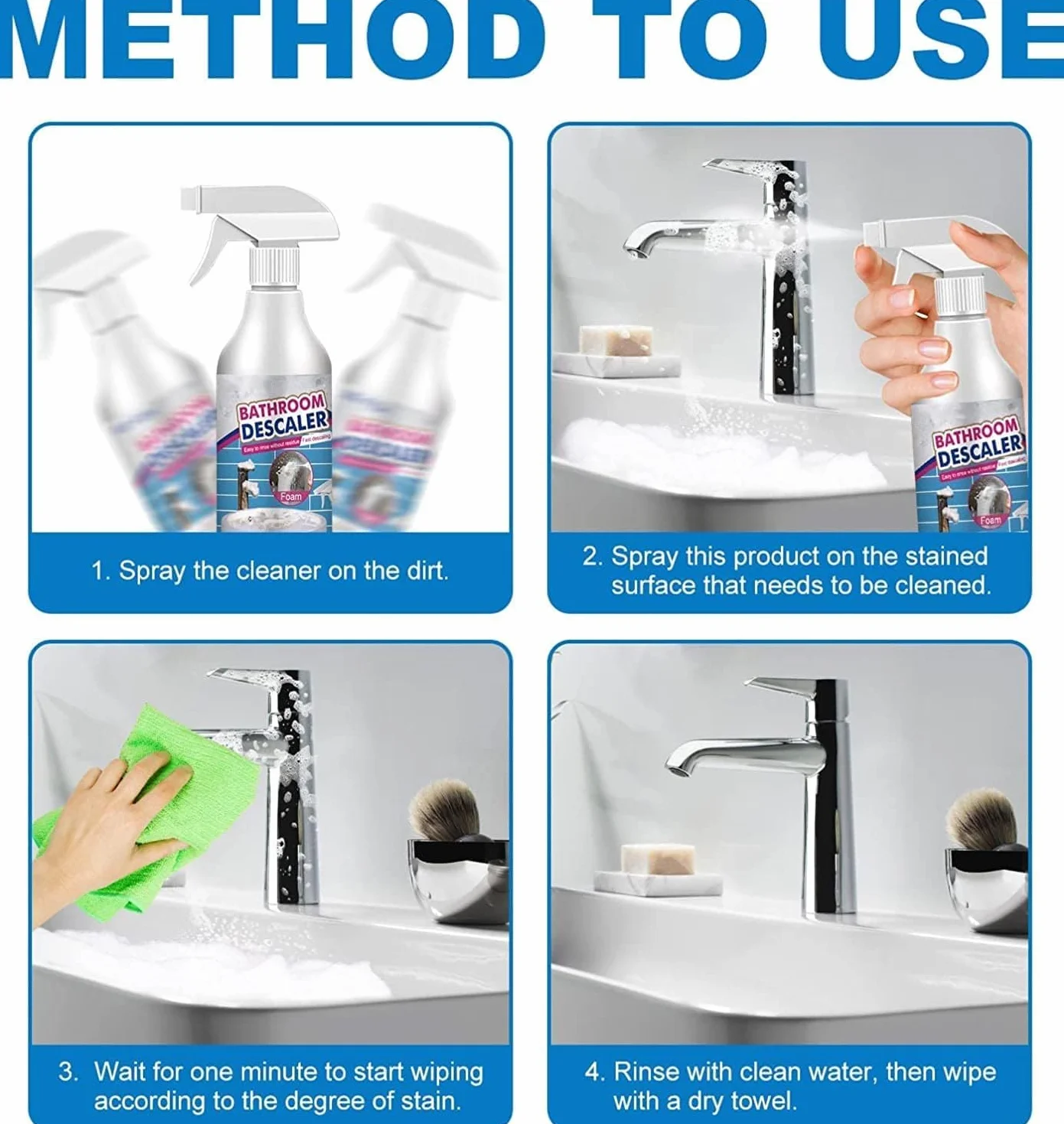 3 sztuki pianek do kąpieli, 60 ml, Stubborn Stains Cleaner, środek do czyszczenia piany, silny środek do czyszczenia deskali, uniwersalny środek do czyszczenia bąbelków, 3 niebieskie gąbki