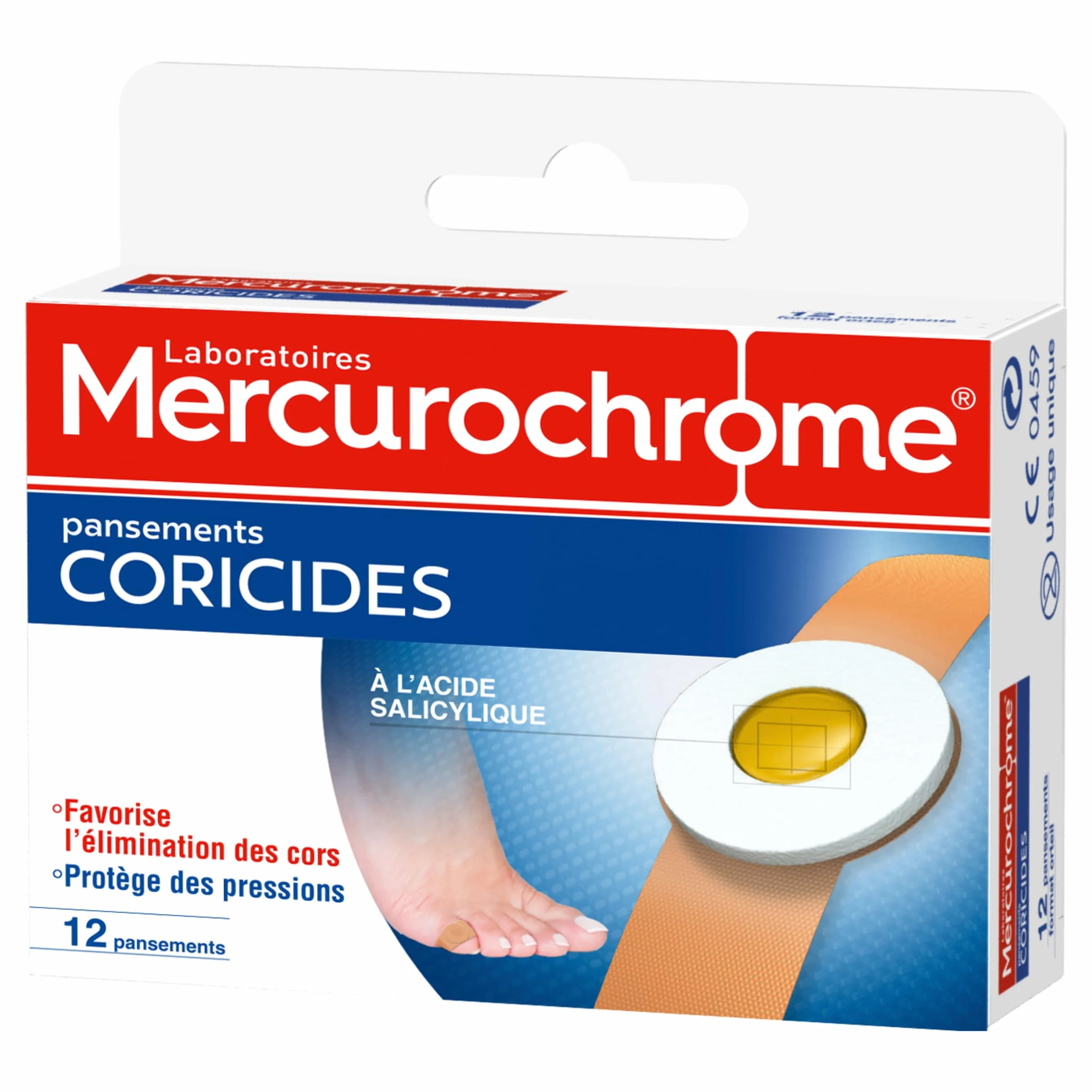 MERCUROCHROME Opatrunki borobójcze z kwasem salycylowym - Opakowanie 12 plastrów