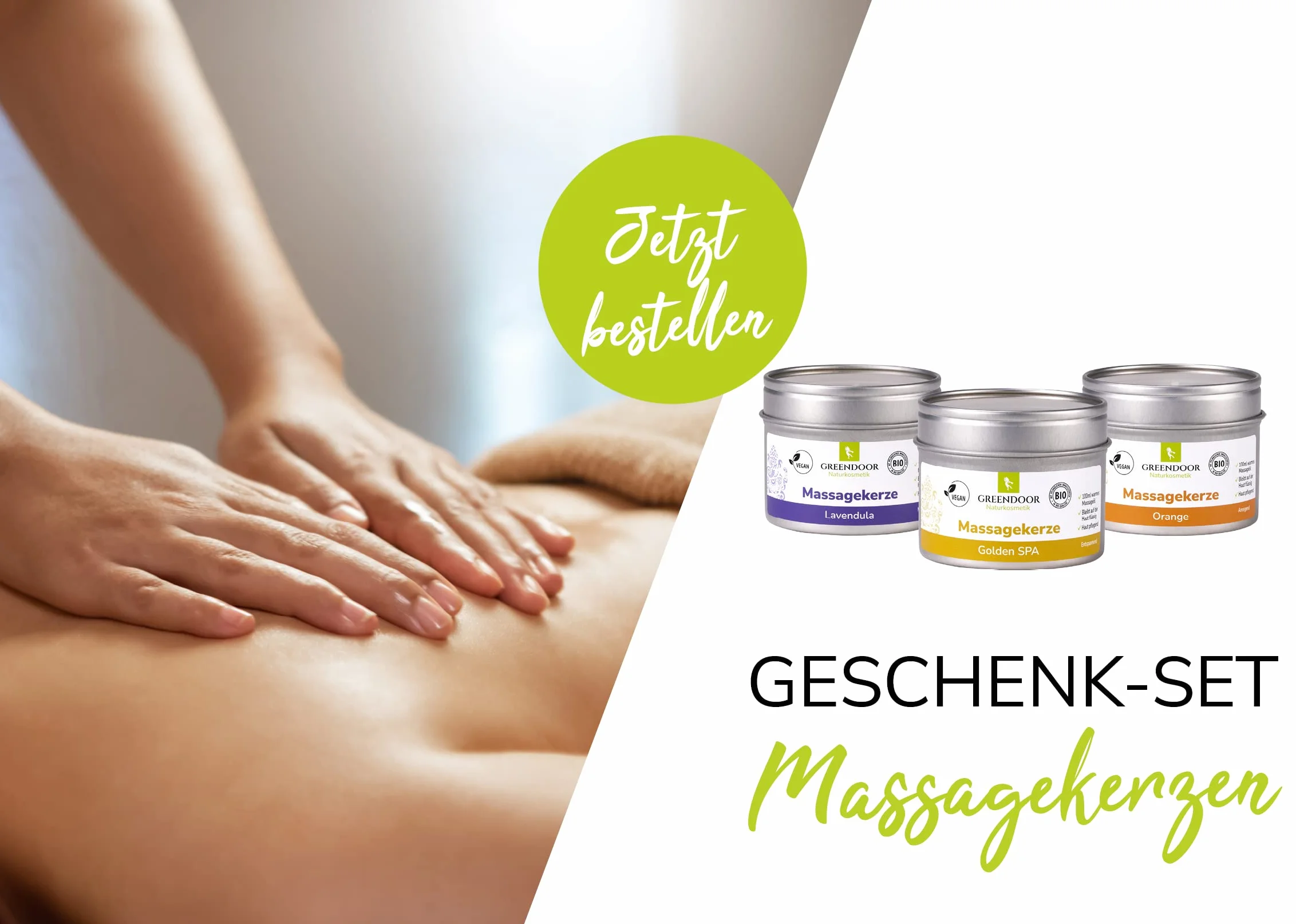 GREENDOOR Naturalne świece do masażu, zestaw ekonomiczny wegański, 300 ml, ekologiczny wosk sojowy, olejki ekologiczne, oczywiście bez testów na zwierzętach, ciepły olejek do masażu pozostaje płynny na skórze, naturalny kosmetyk do masażu, prezent