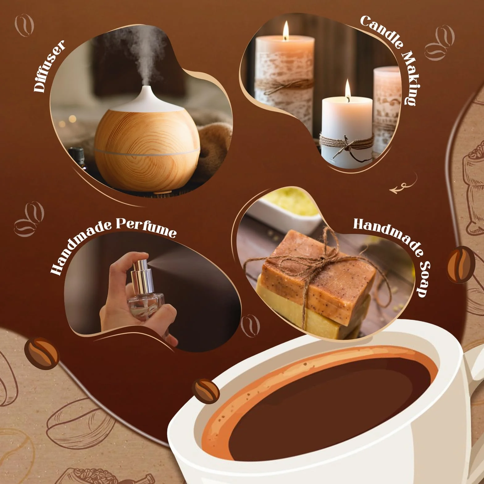 Aeshory Zestaw Olejków Eterycznych Do Kawy, 6 x 10 ml Olejków Do Dyfuzora Zapachowego, Olejki Zapachowe Do Wyrobu Świec – Świeżo Parzona Kawa, Waniliowe Latte, Karmelowe Macchiato, Cynamonowe Moch