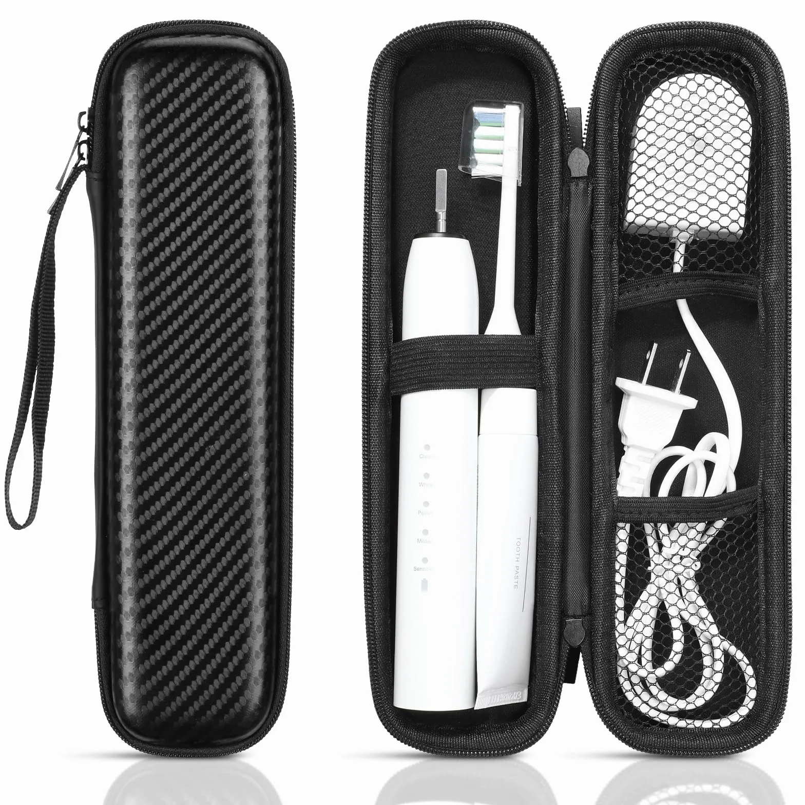 Euqvunn Etui na szczoteczkę elektryczną, pasujące do większości szczoteczek elektrycznych, etui podróżne z miękką wyściółką, podwójnym zamkiem błyskawicznym i paskiem do zawieszenia (PU)
