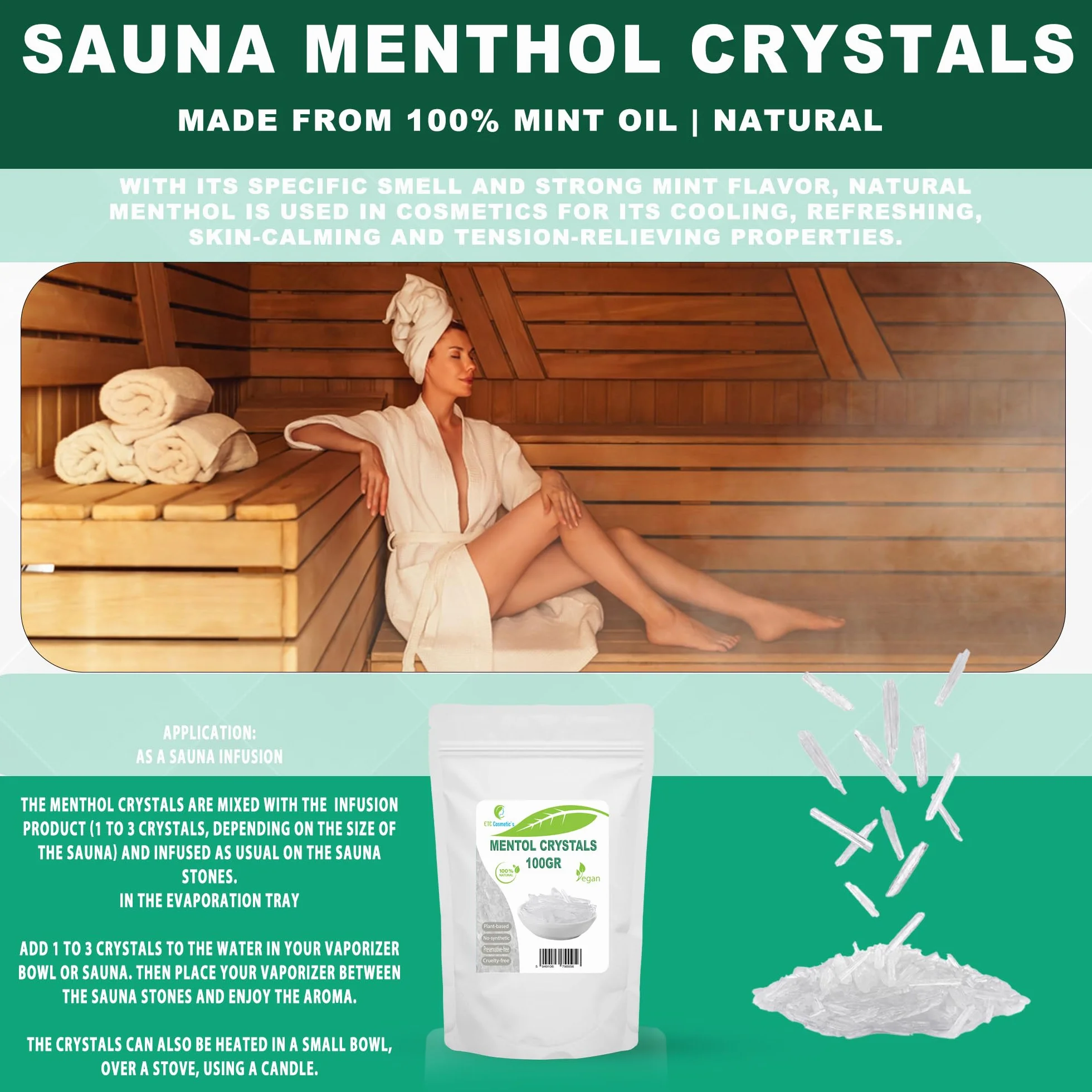 Mentol Kryształy 100 gr Naturalny Olejek Miętowy Działa Chłodząco i Odświeżająco