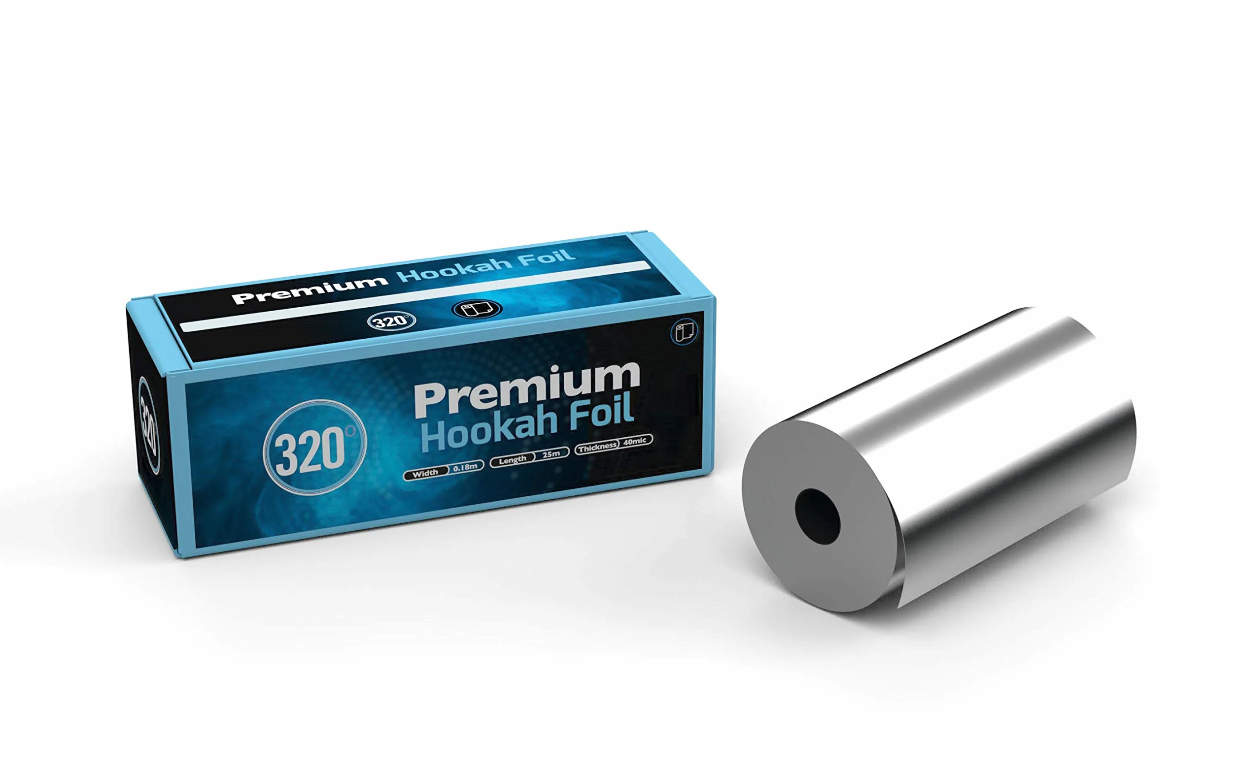 Folia aluminiowa do sziszy 320° Premium do sziszy – bardzo grube rolki – szerokość 180 mm – długość 25 m – grubość 40 mikronów! Nie zawiera nikotyny