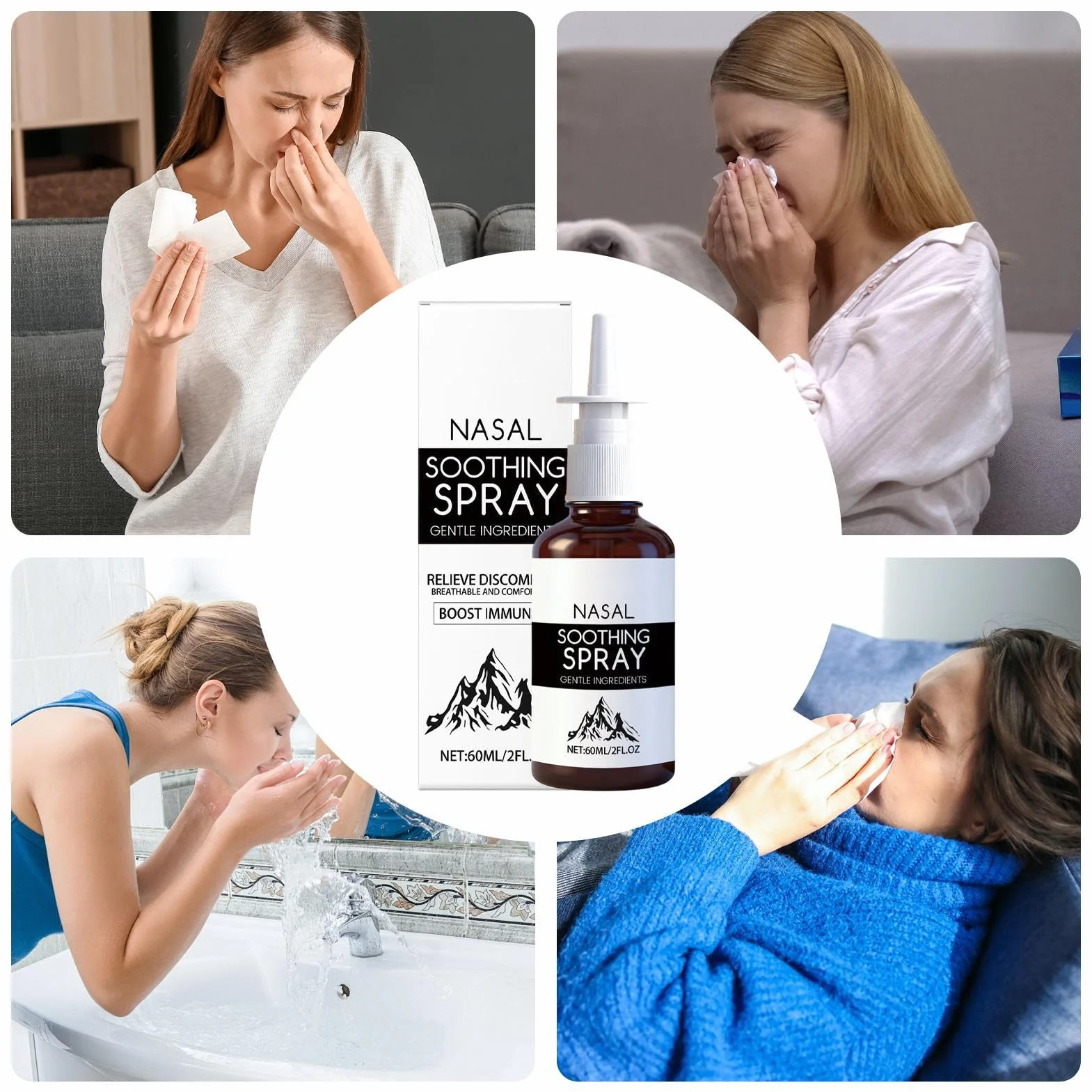 Mgiełka do czyszczenia nosa - 60 ml kojący komfort oddychania - płyn do oczyszczania nosa, dla dorosłych, kobiet, mężczyzn, seniorów, jazdy, podróży, nauki, na kemping, dojazdy do pracy