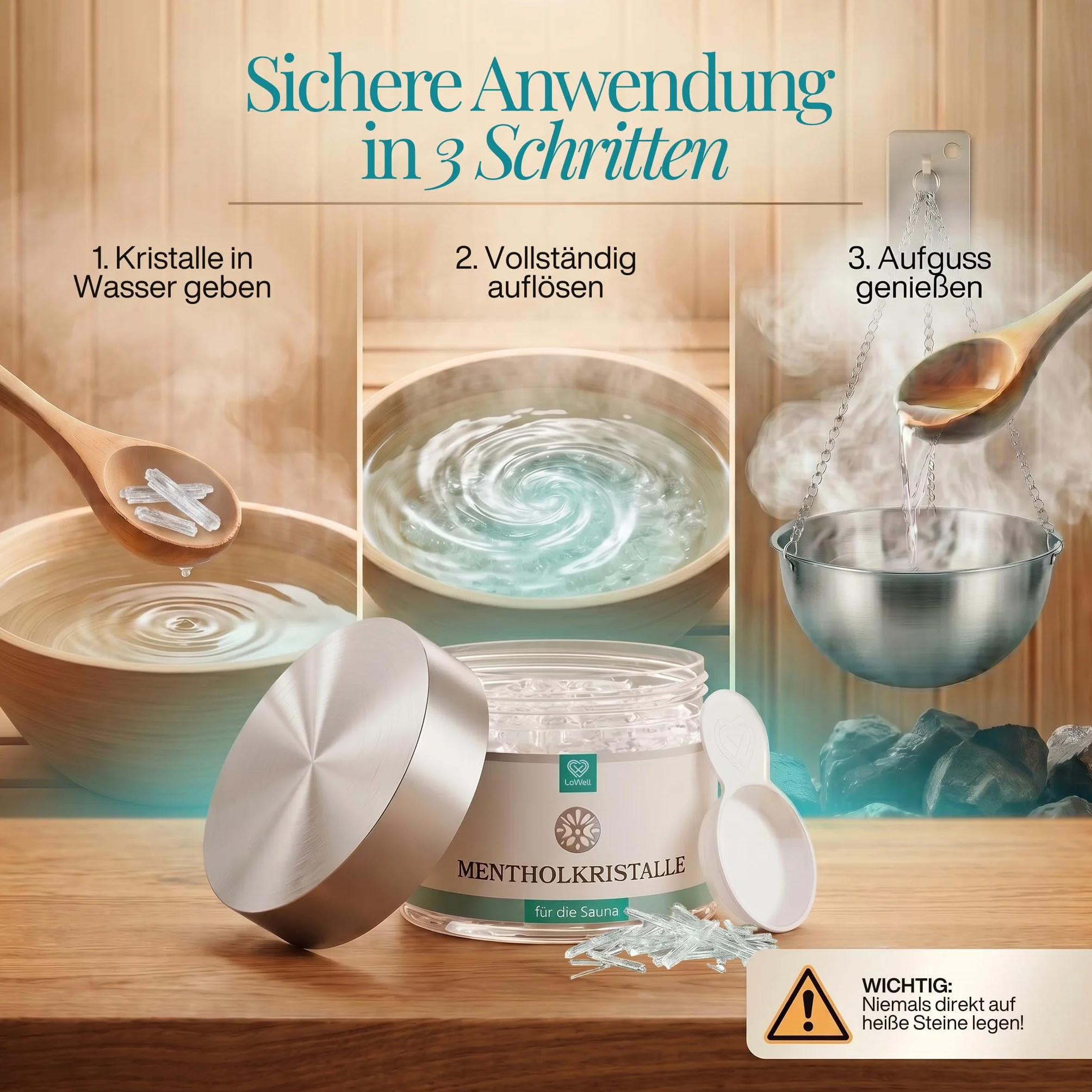 LoWell® 40g Kryształy Mentolowe ze 100% czystej mięty - idealne jako napar do sauny w zamykanej puszce - Mentol