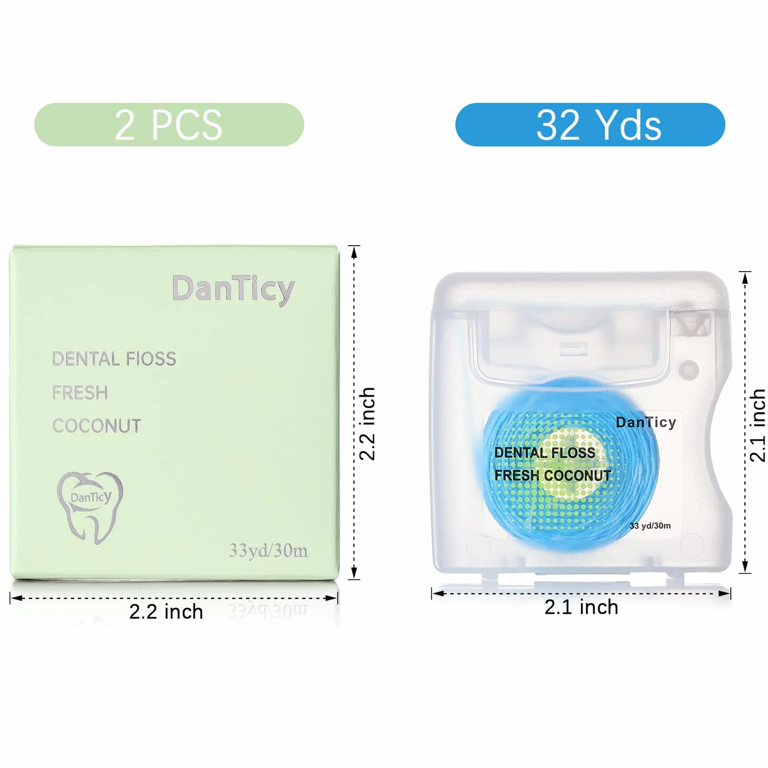 Wlewana nić dentystyczna z olejem kokosowym, Deep Clean, naturalna, roślinna, woskowana nić dentystyczna, bardzo szerokie czyszczenie i ślizganie się gładko i łatwo (2 jednostki)