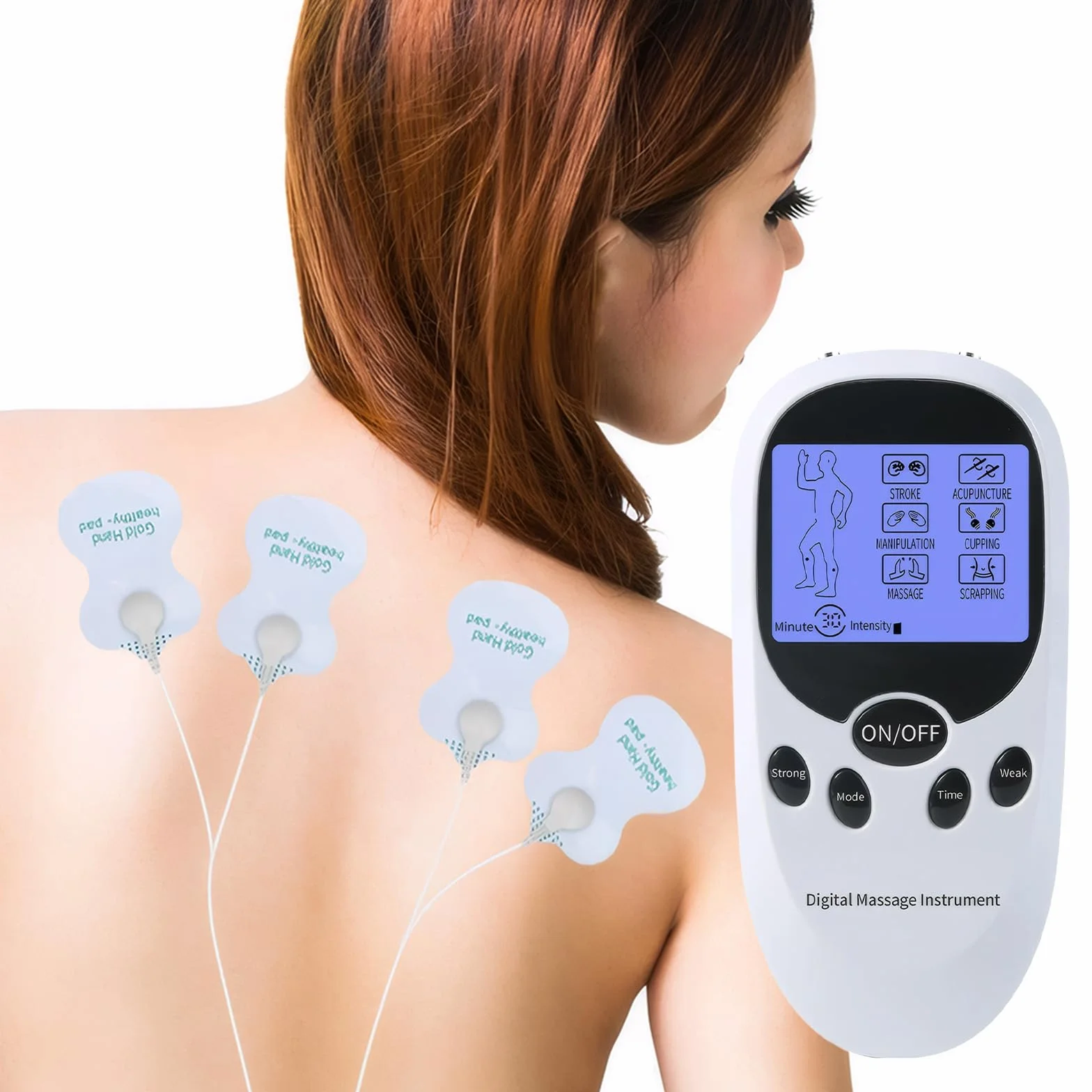 Urządzenie TENS EMS do terapii bólu, stymulator elektryczny 2 kanały, 6 trybów, 11 intensywności, 8 elektrod