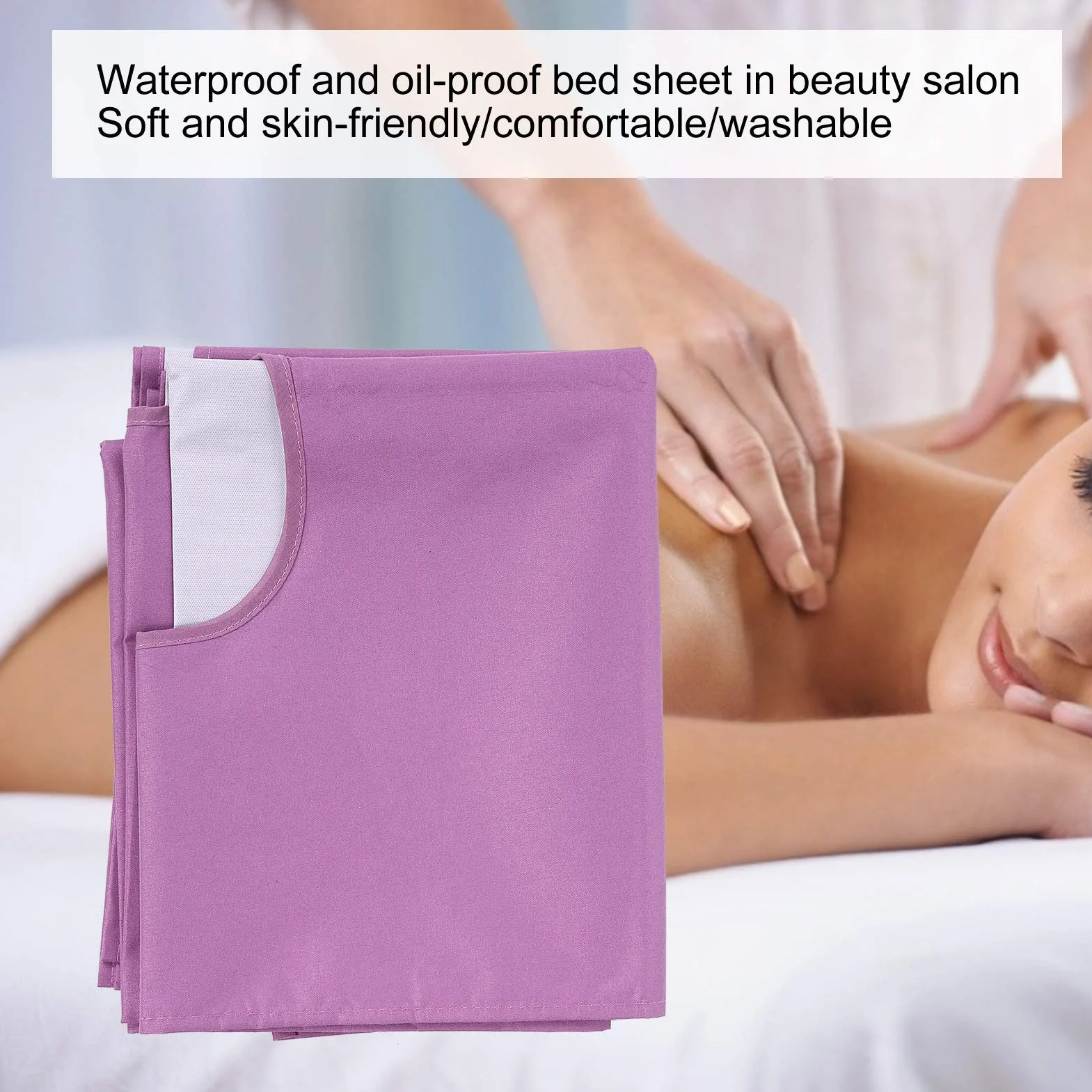 2 szt.Pokrowiec na stół do masażu SPA, oddychający olejoodporny wodoodporny prześcieradło do salonu z otworem, salon kosmetyczny masaż centrum spa prześcieradła(Fioletowy)