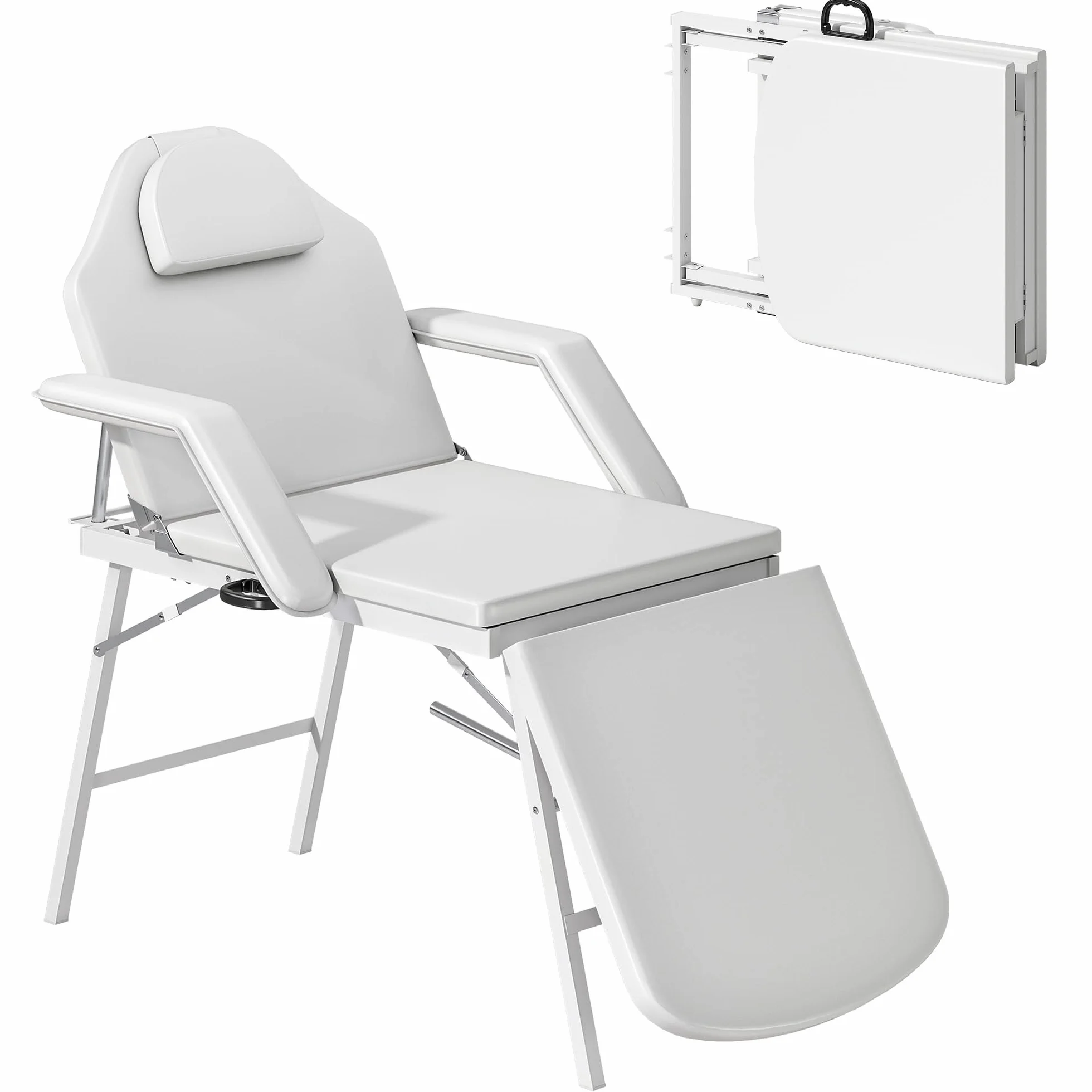 HOMCOM Portable Massage Table 3 Section Adjustable Beauty Bed Foldable with Headrest Padded Armrests White